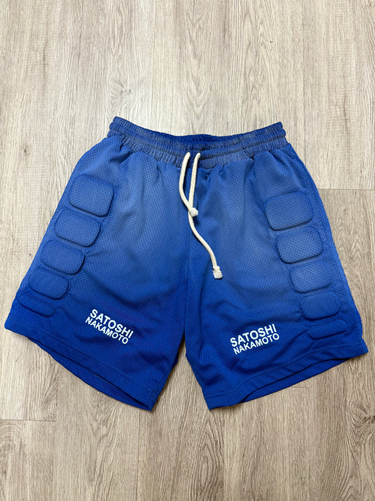 Satoshi Nakamoto Padded Mesh Shorts Blue New With Tags