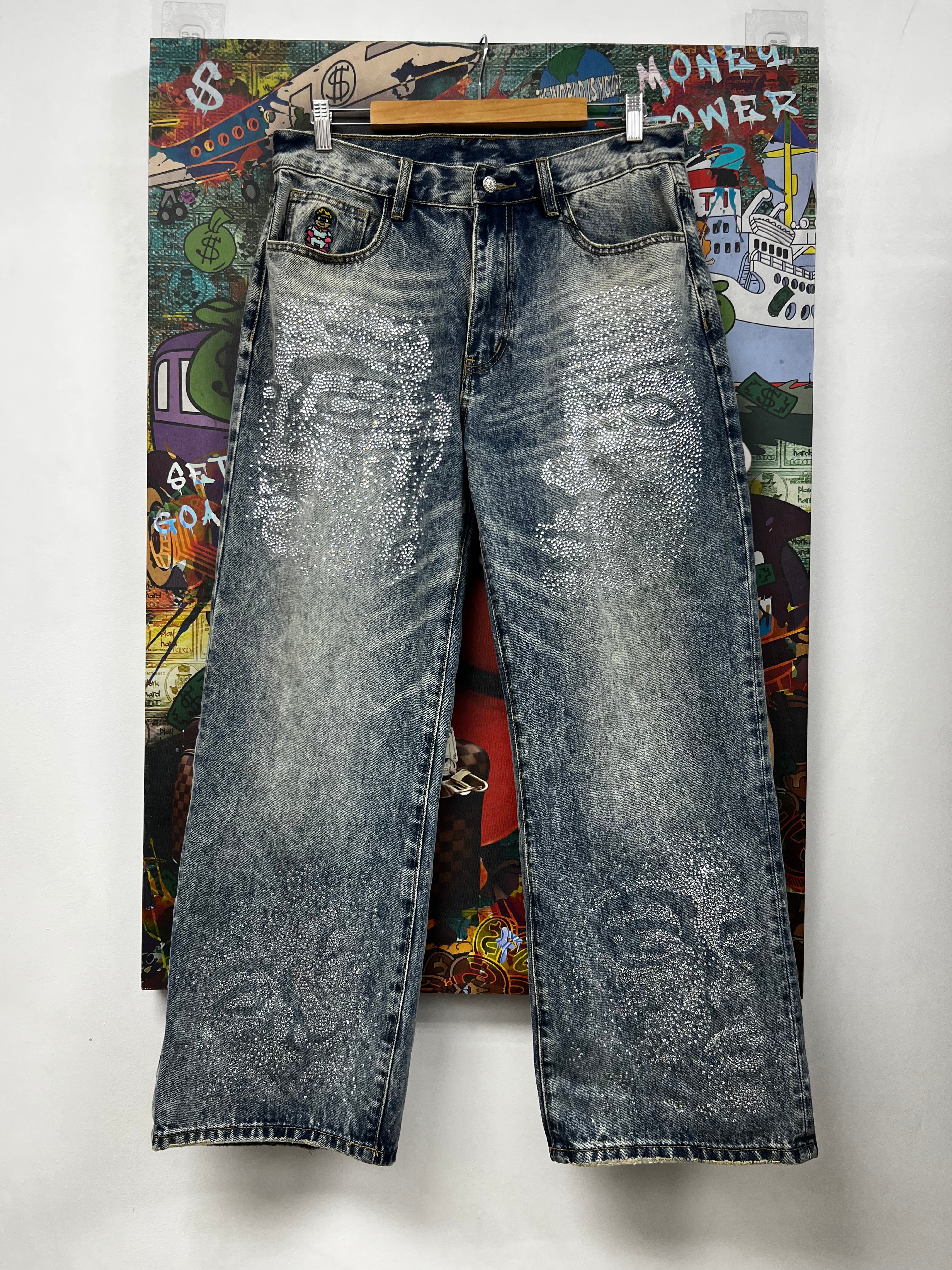 Kidsuper Light Wash Face Rhinestone Jeans