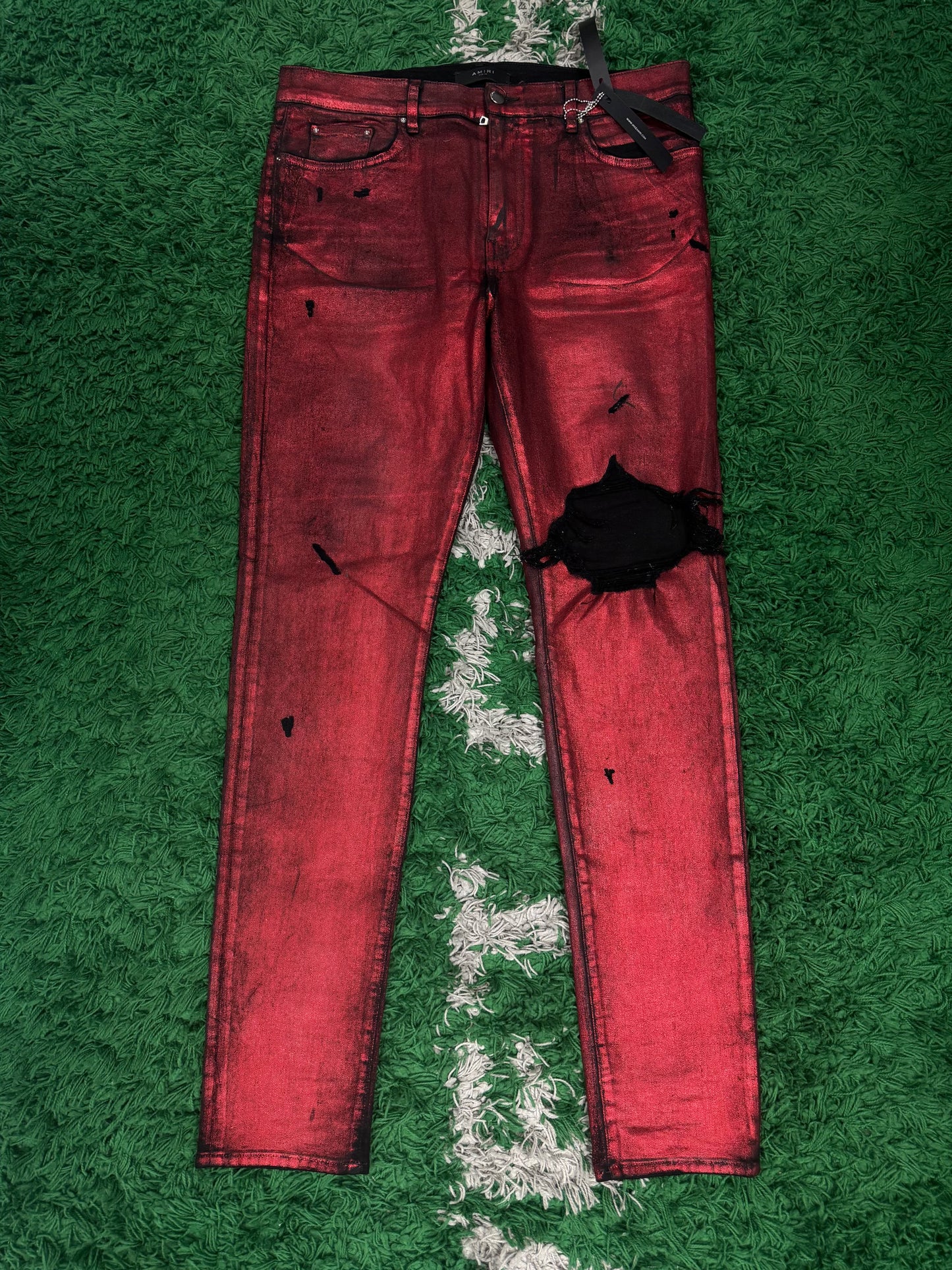 Amiri Jeans Red Glitter Thrasher Used 38 N/A