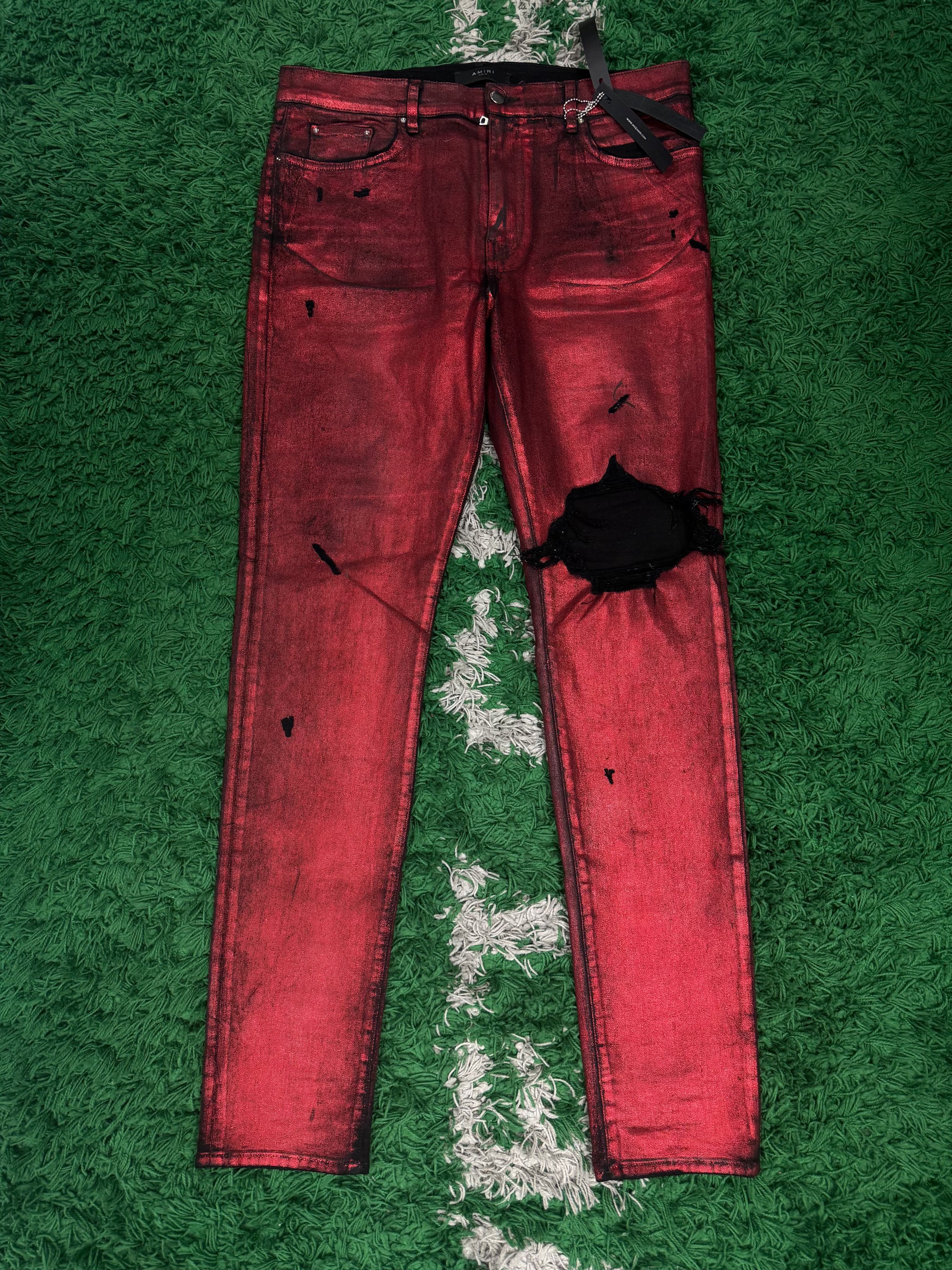 Amiri Jeans Red Glitter Thrasher Used 38