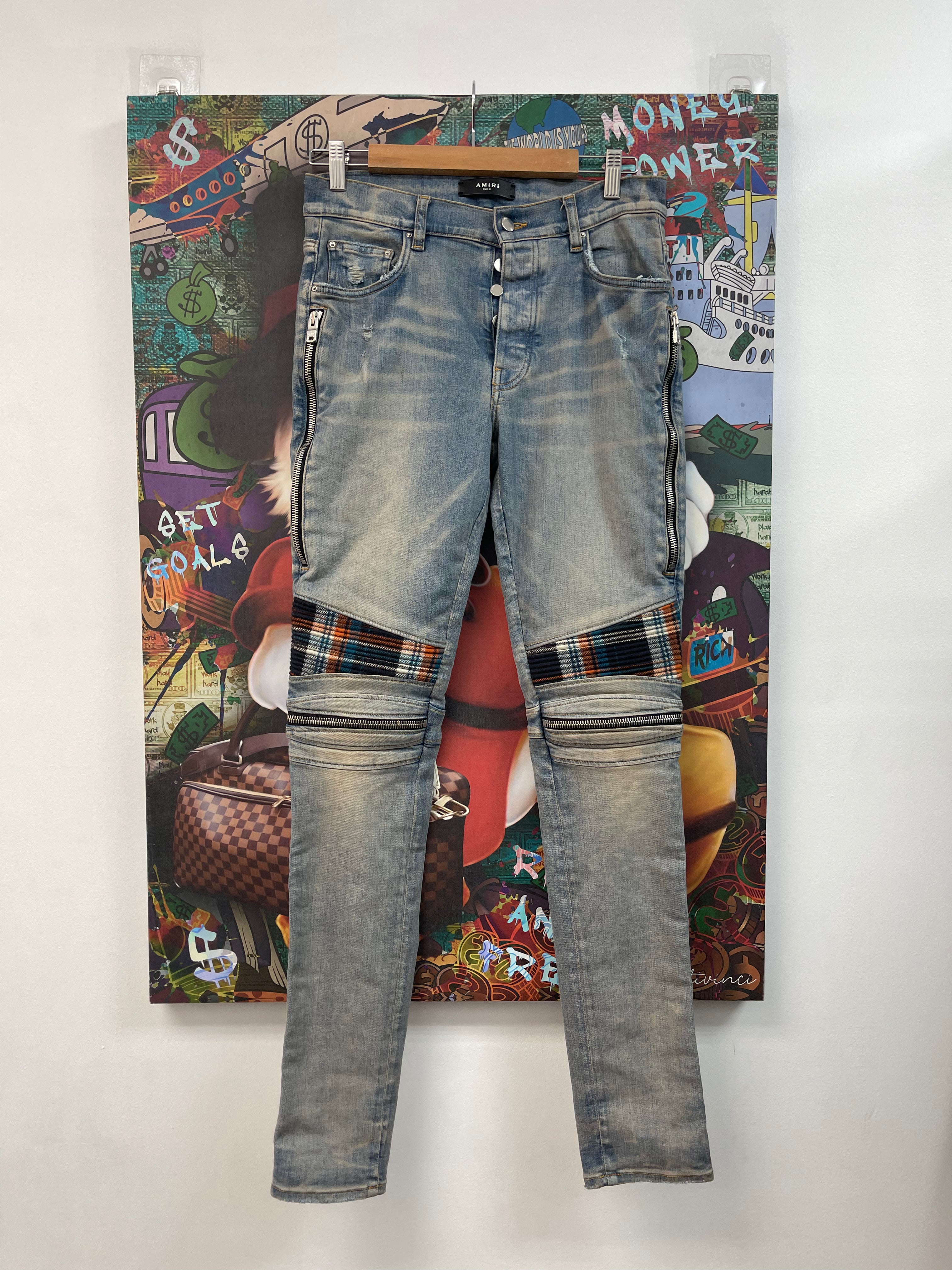 Amiri MX2 Light Wash Orange Plaid 31 New With Tags