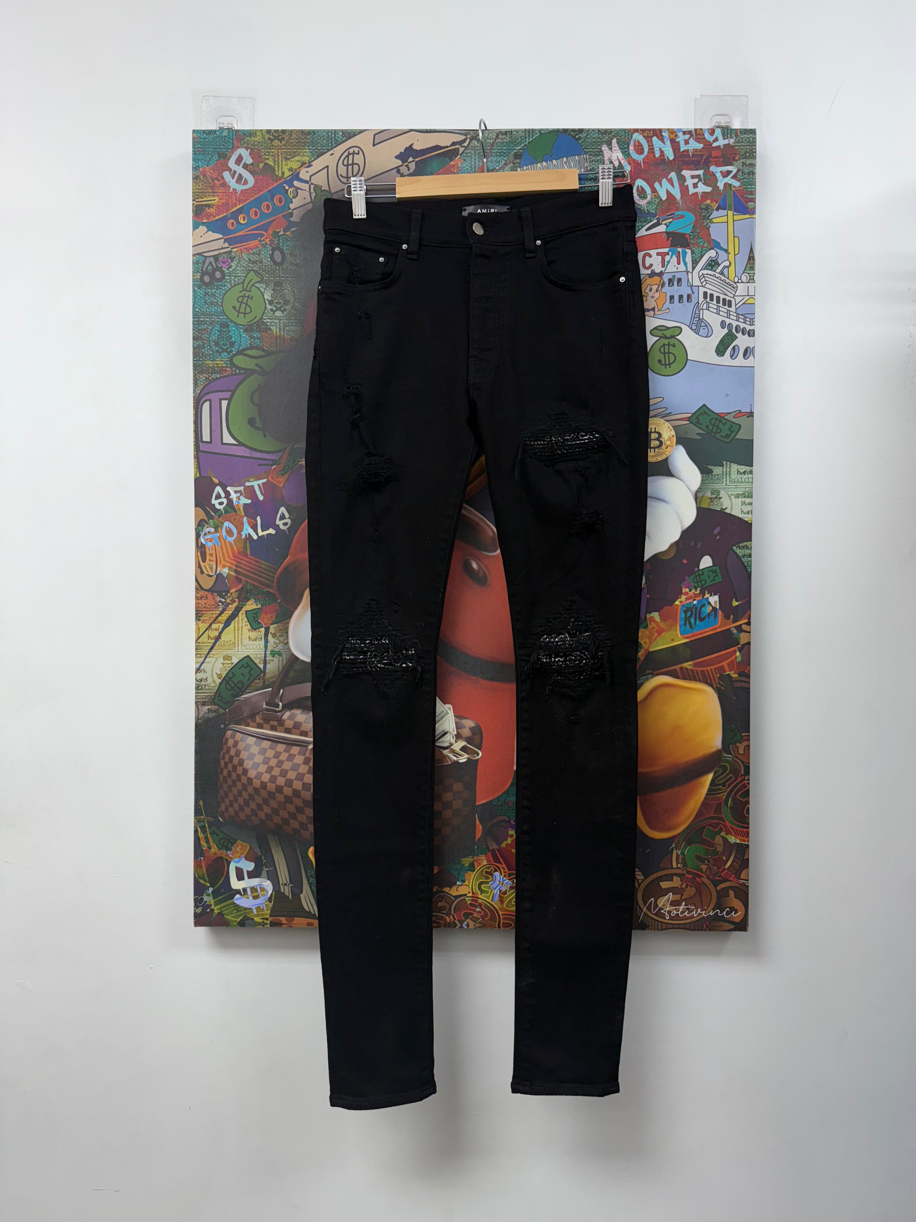 Amiri MX1 Black White Paisley Patch Jeans