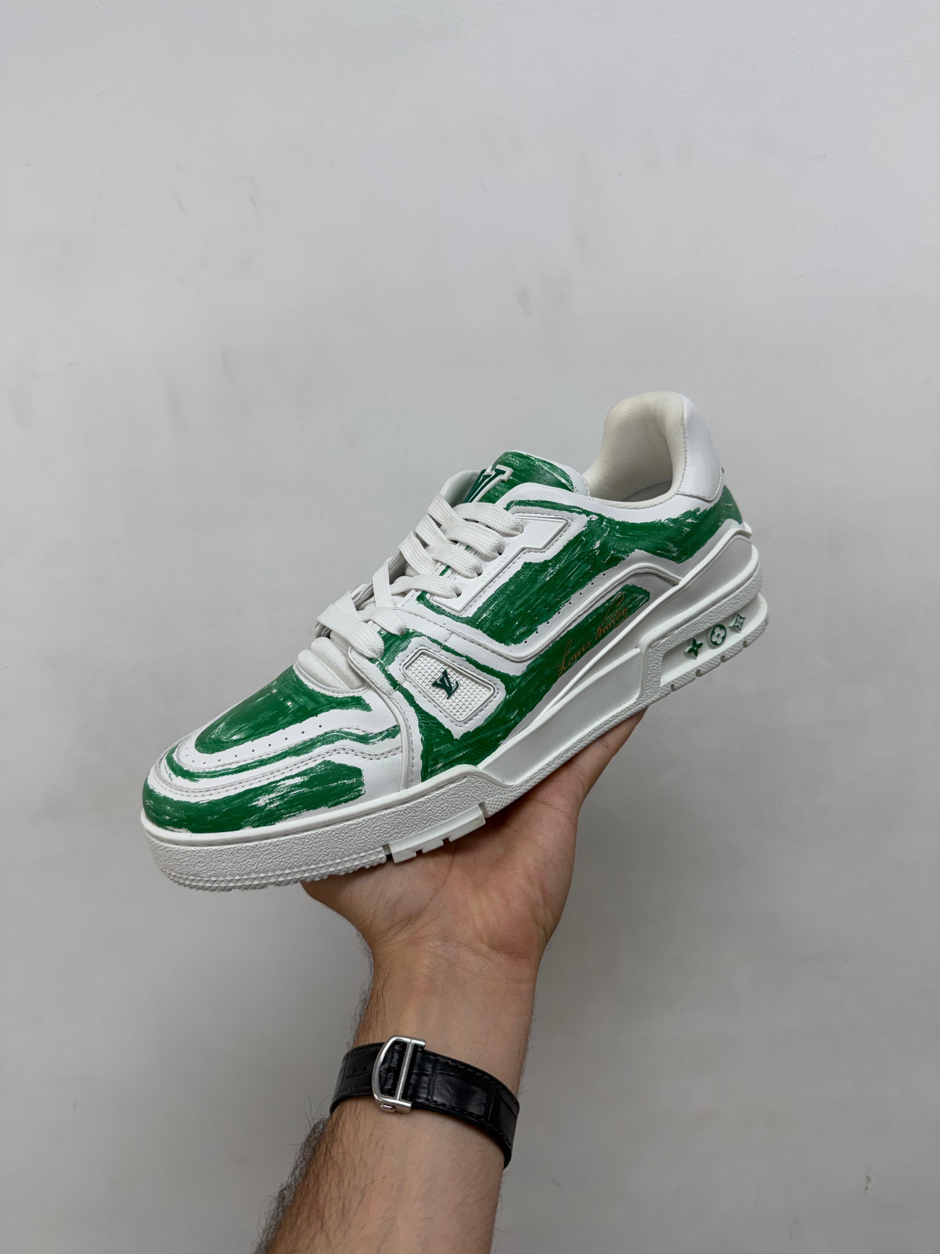Louis Vuitton White Green Scribble #54 Trainer Sneakers