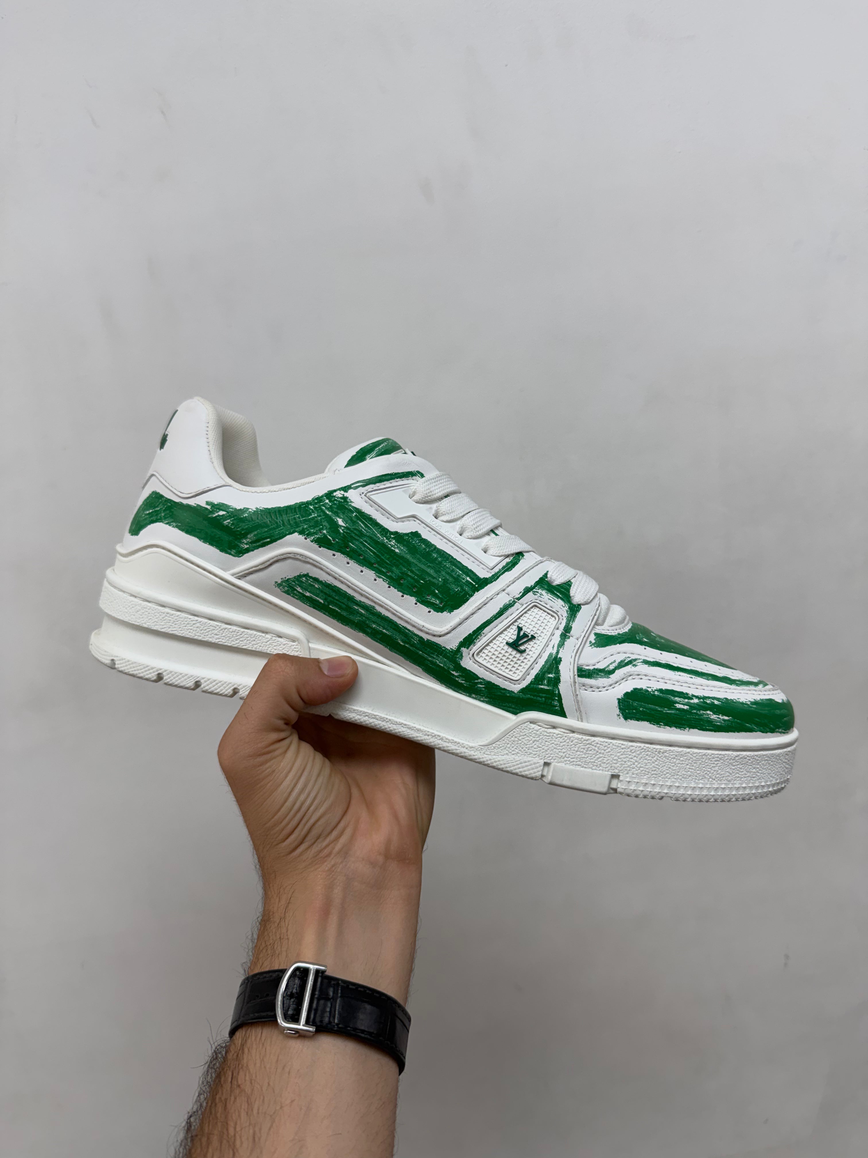 Louis Vuitton White Green Scribble #54 Trainer Sneakers