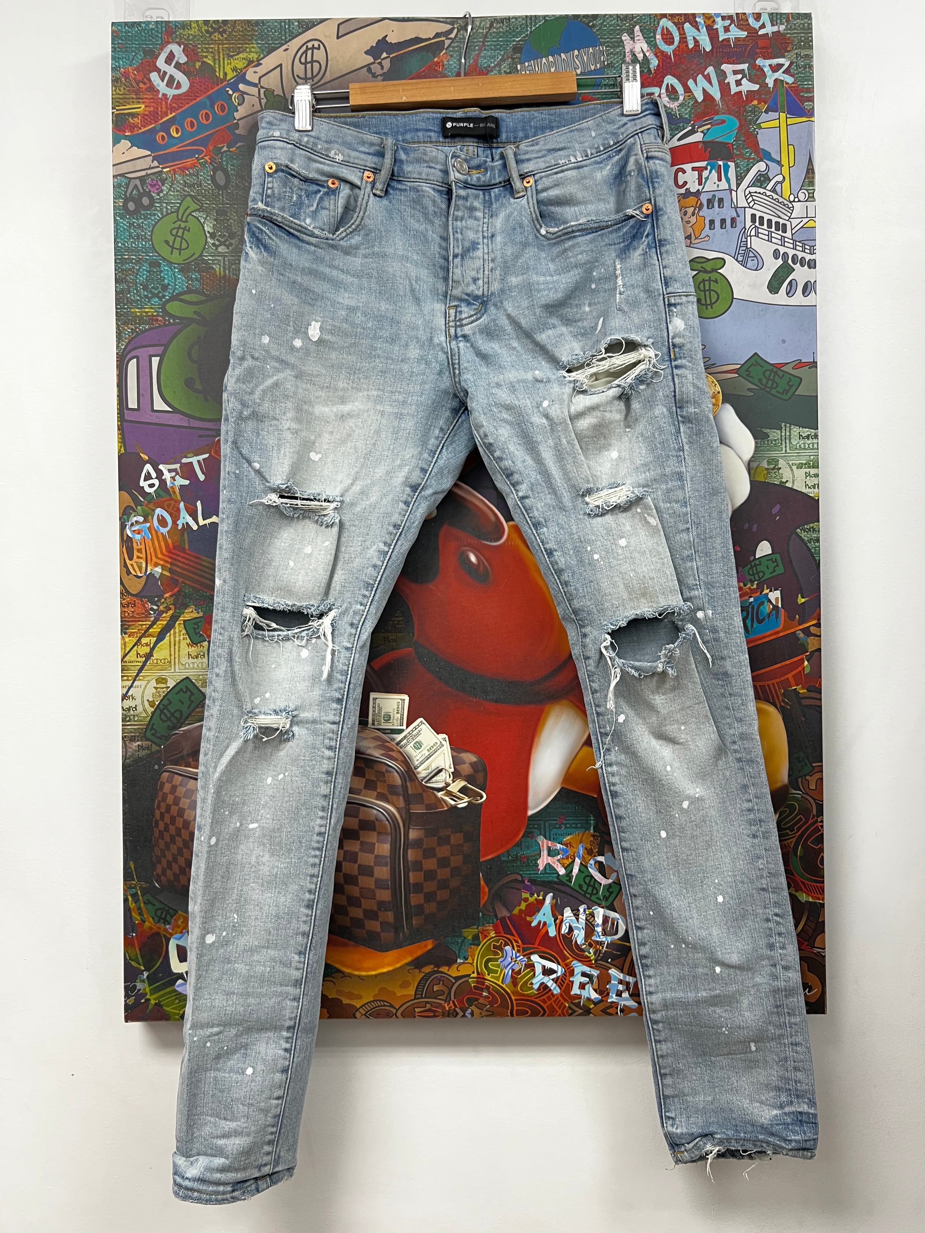 Purple Brand Light Wash White Splatter Jeans