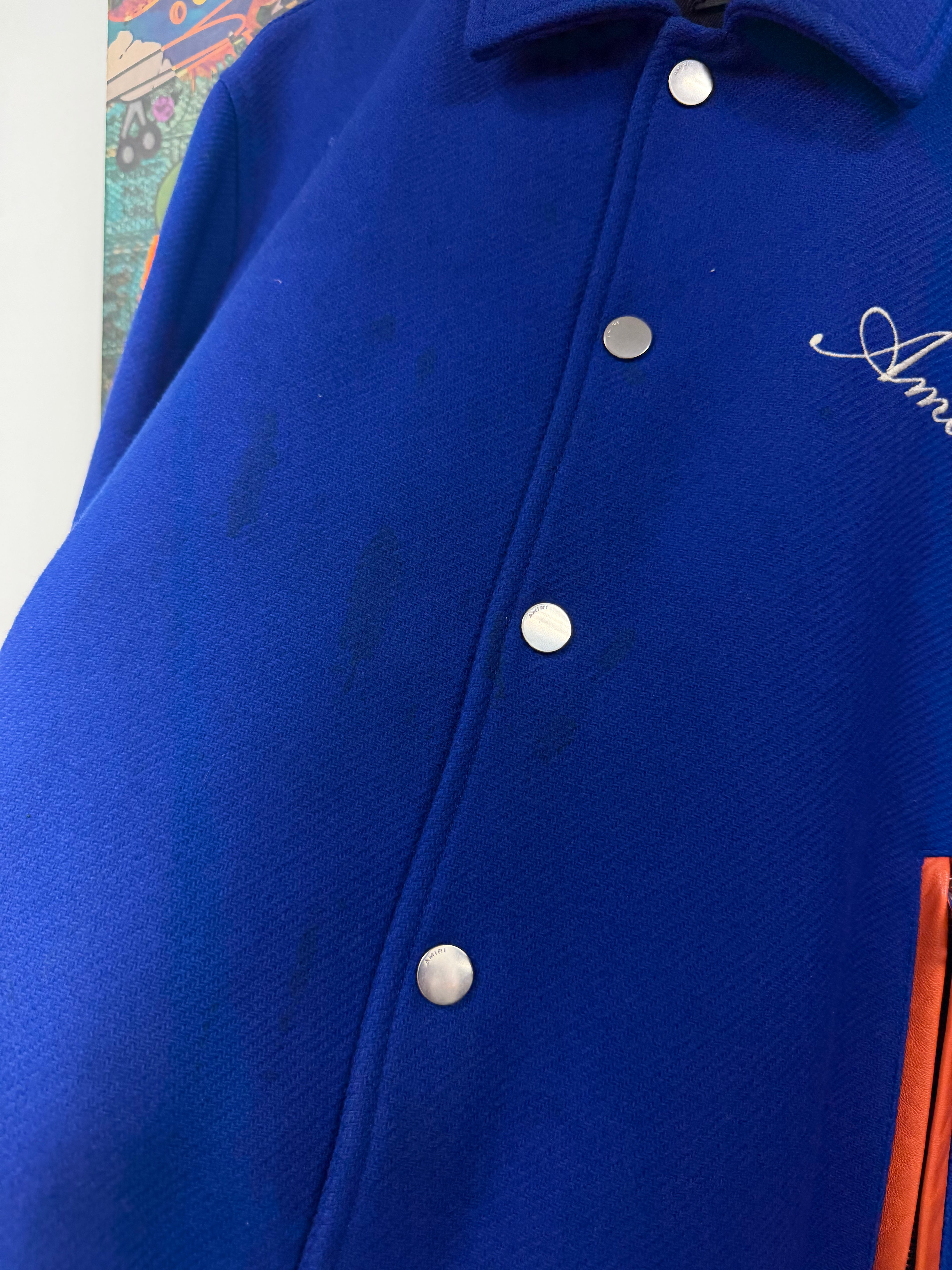 Amiri Blue Orange Bones (50) Varsity Jacket
