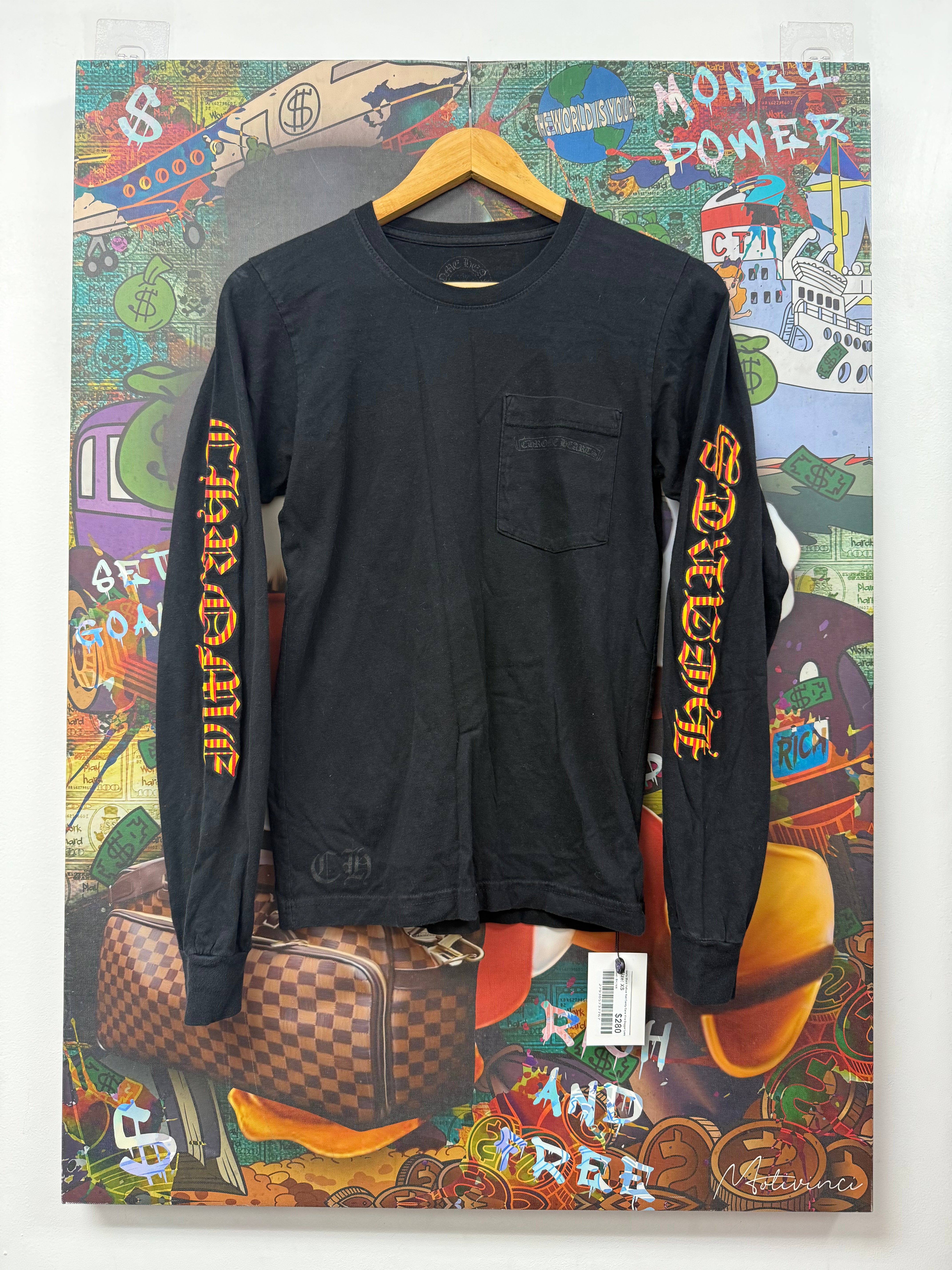 Chrome Hearts Black Yellow Red Candy Cane Vine Dagger Long Sleeve