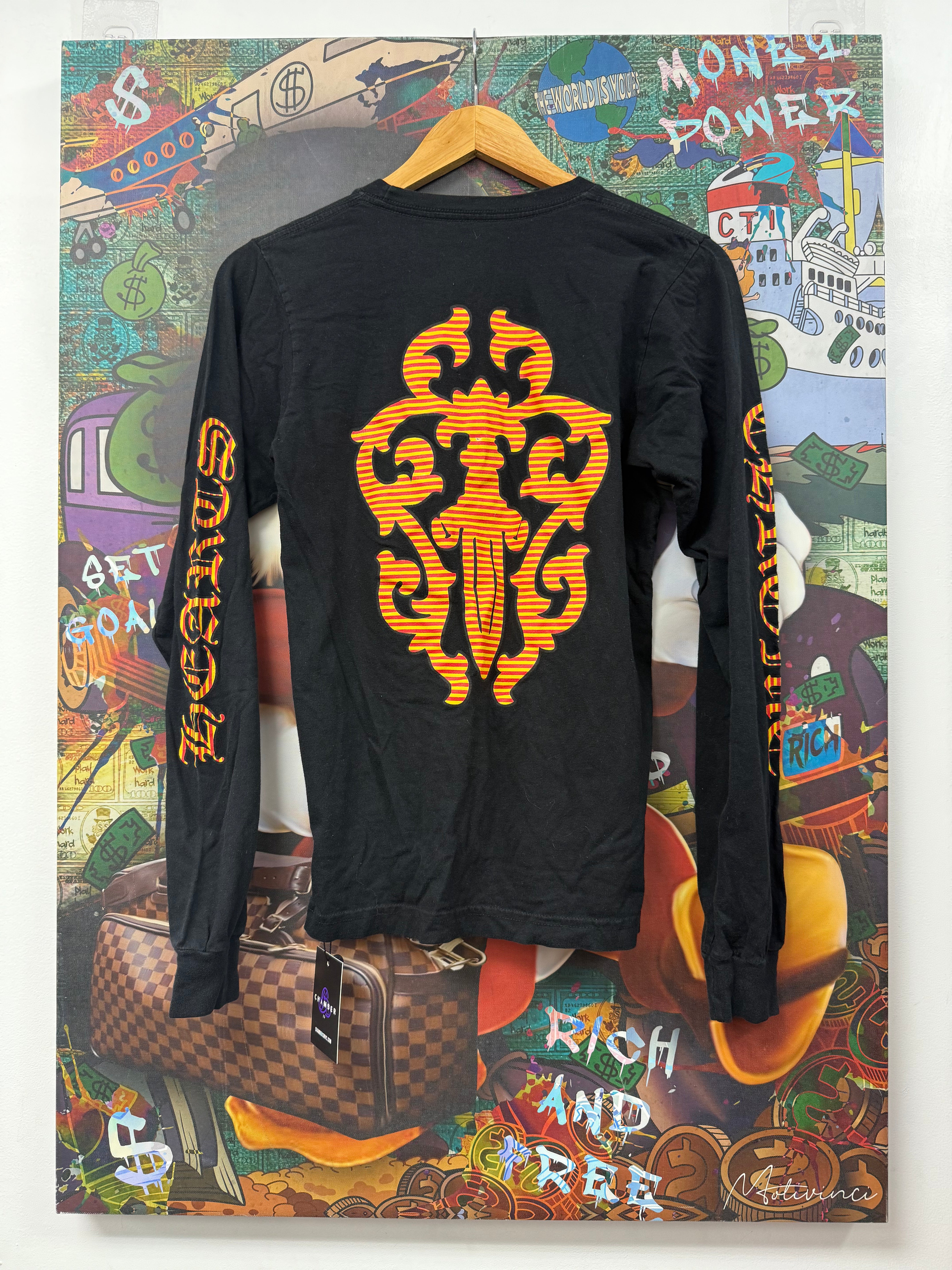 Chrome Hearts Black Yellow Red Candy Cane Vine Dagger Long Sleeve