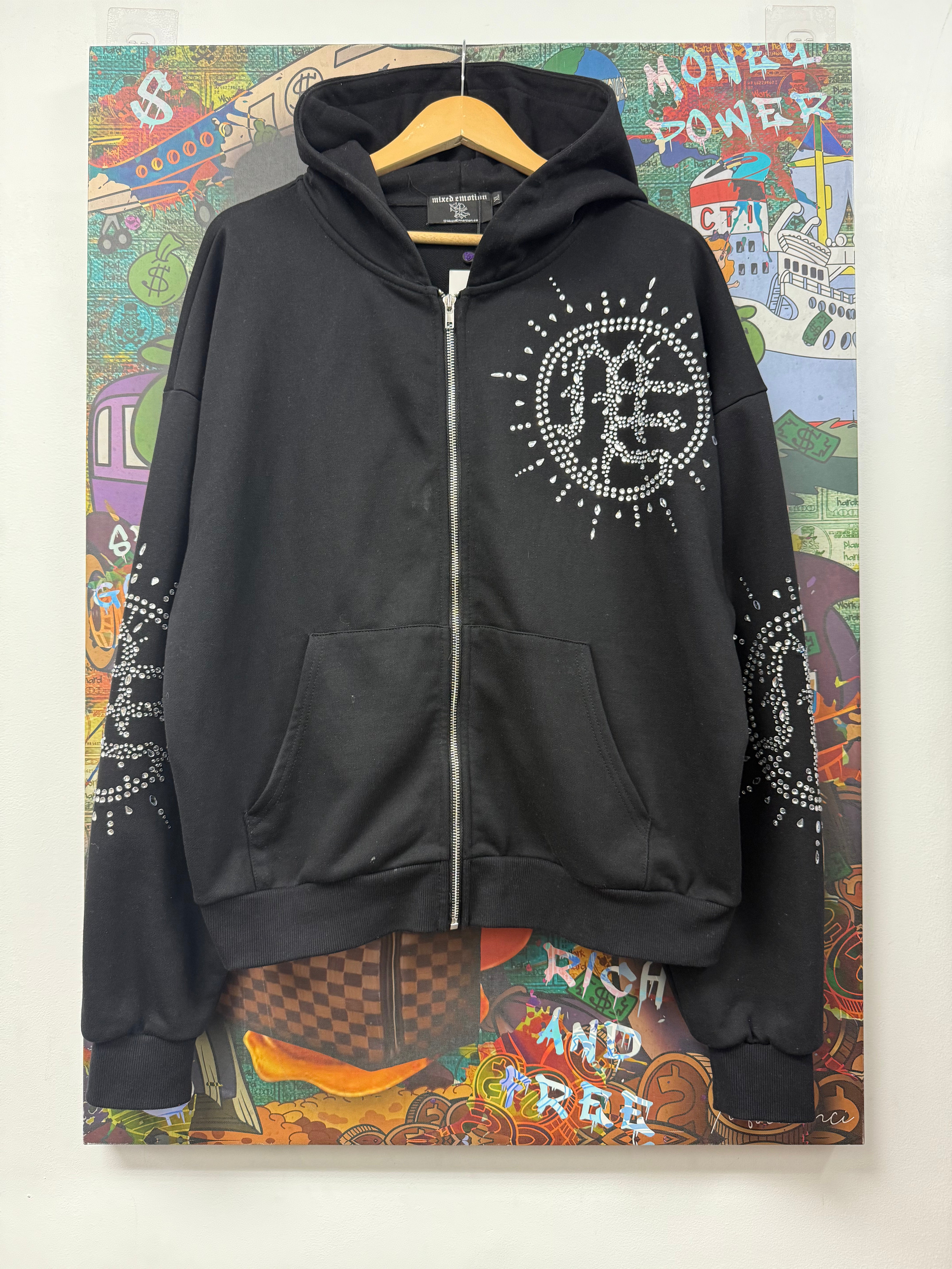 Mixed Emotions Black Eclipse Rhinestone Zip Up