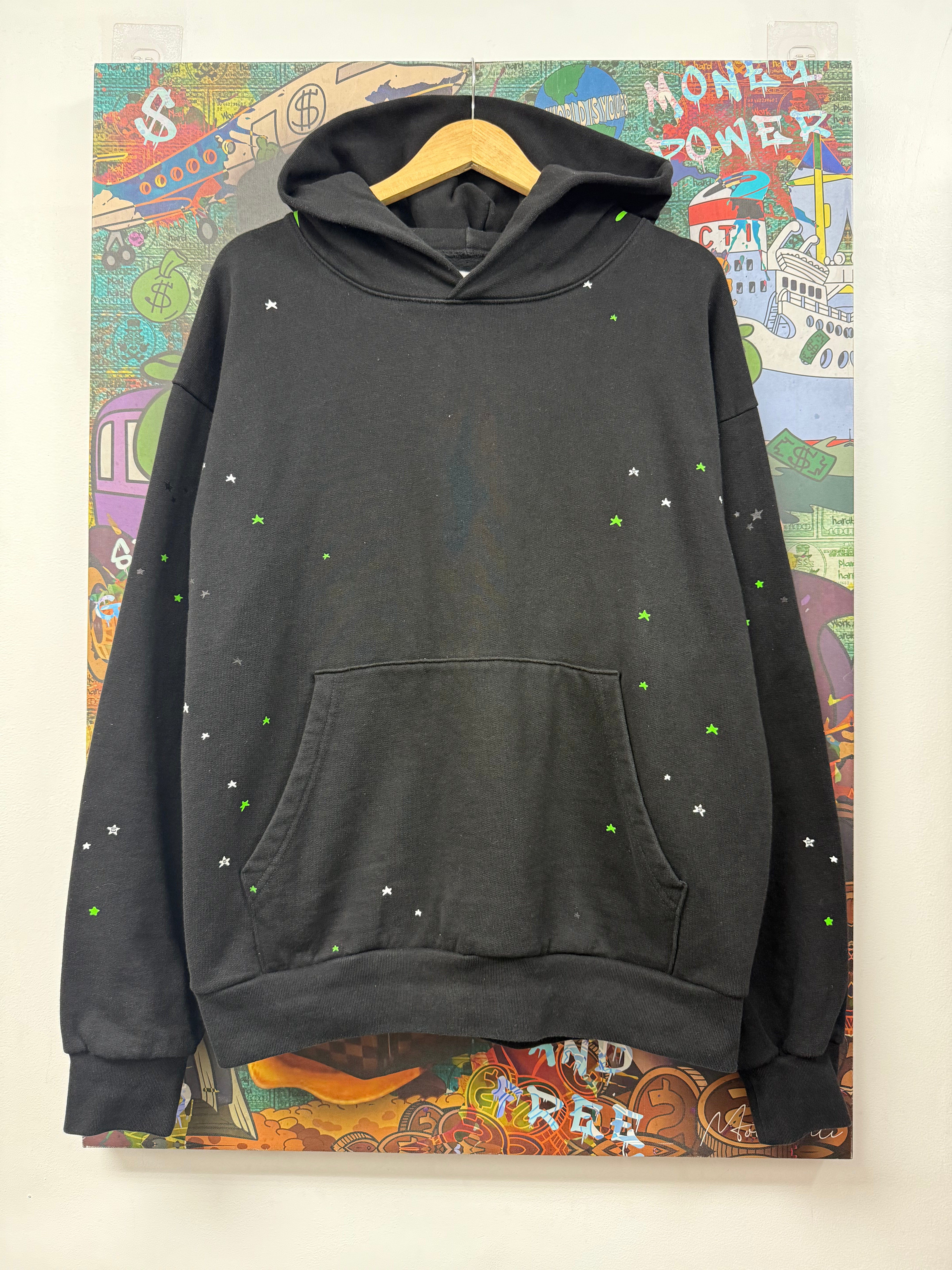 Sp5der Pullover Black Green Heavy Web Hoodie