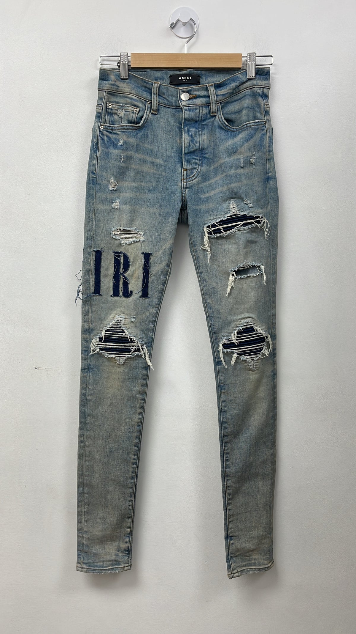 Amiri MX1 Light Wash Denim Applique Jeans