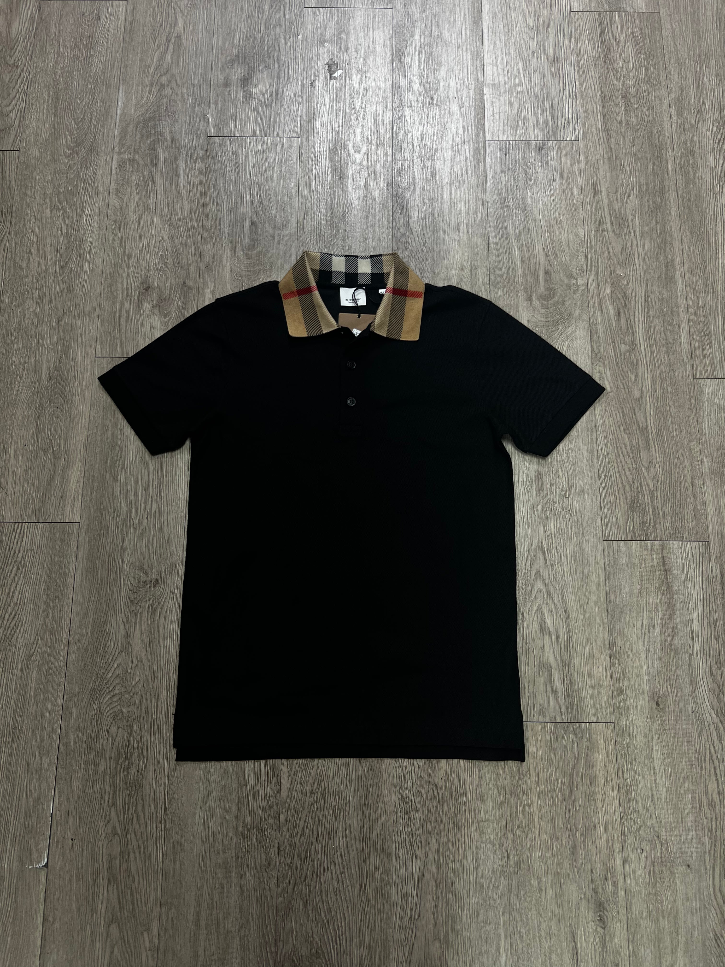 Burberry Black Plaid Collar Polo