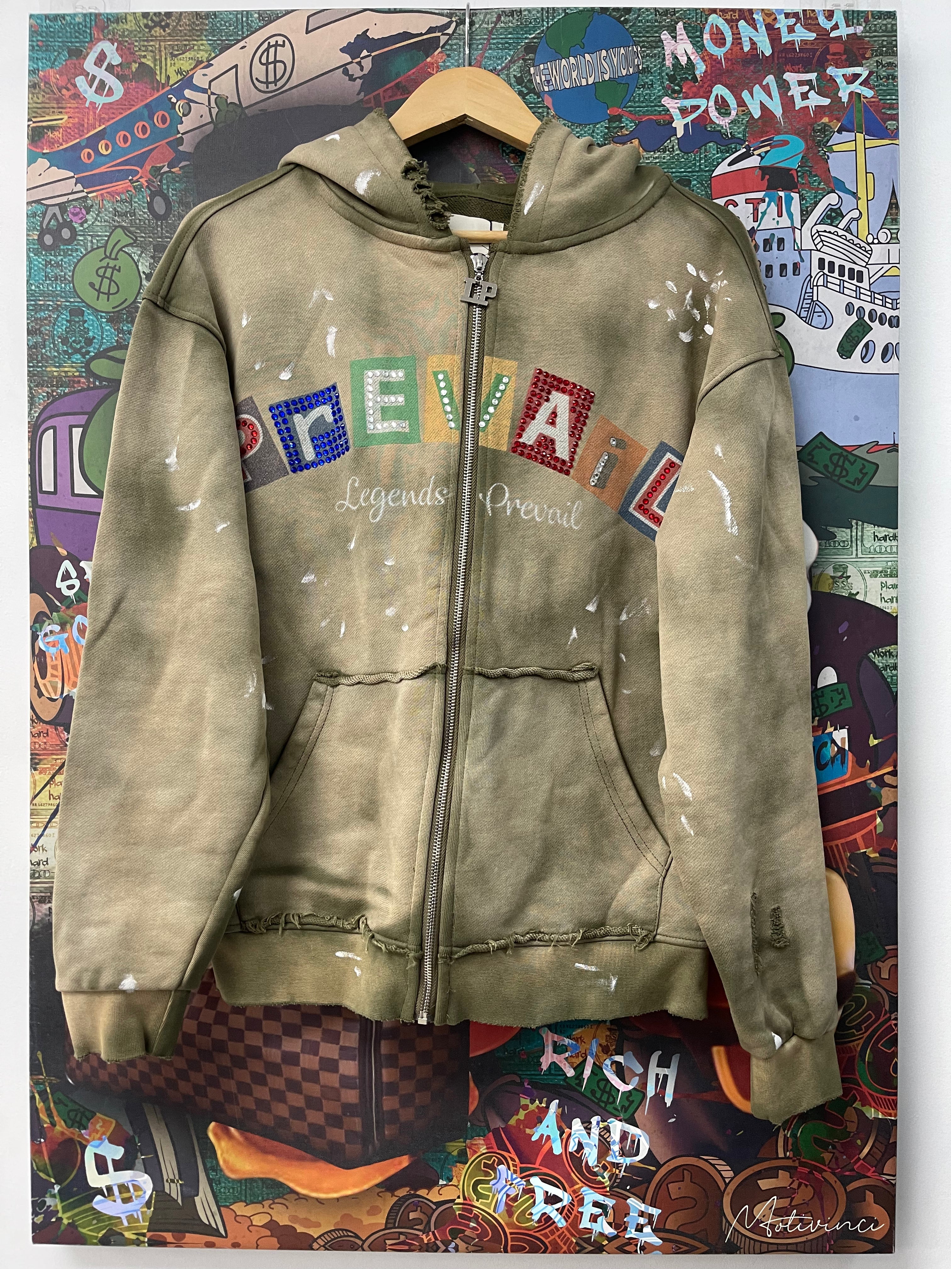Prevail Acid Olive Letters Zip Up