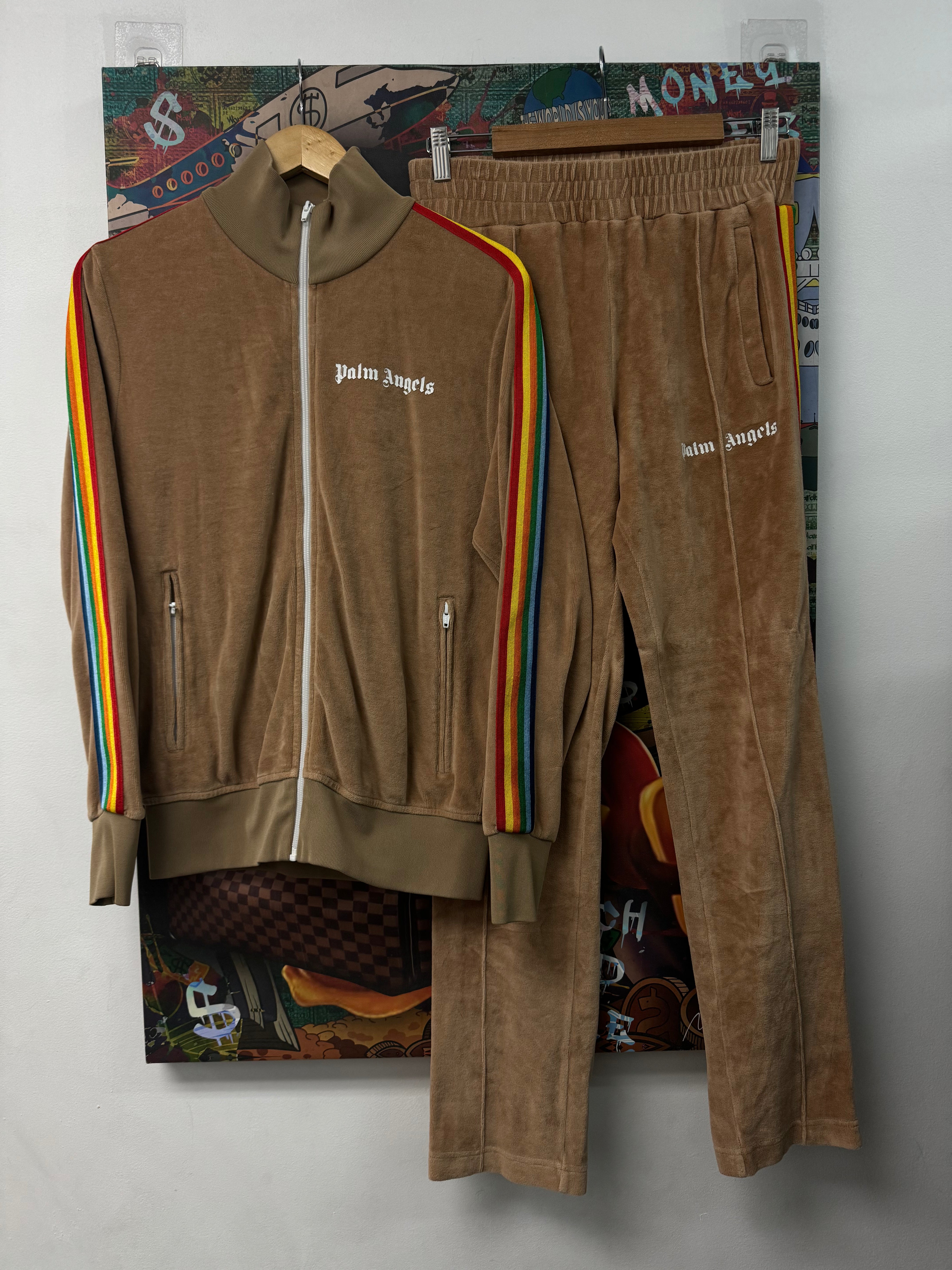 Palm Angels Beige Velour Rainbow Track Suit