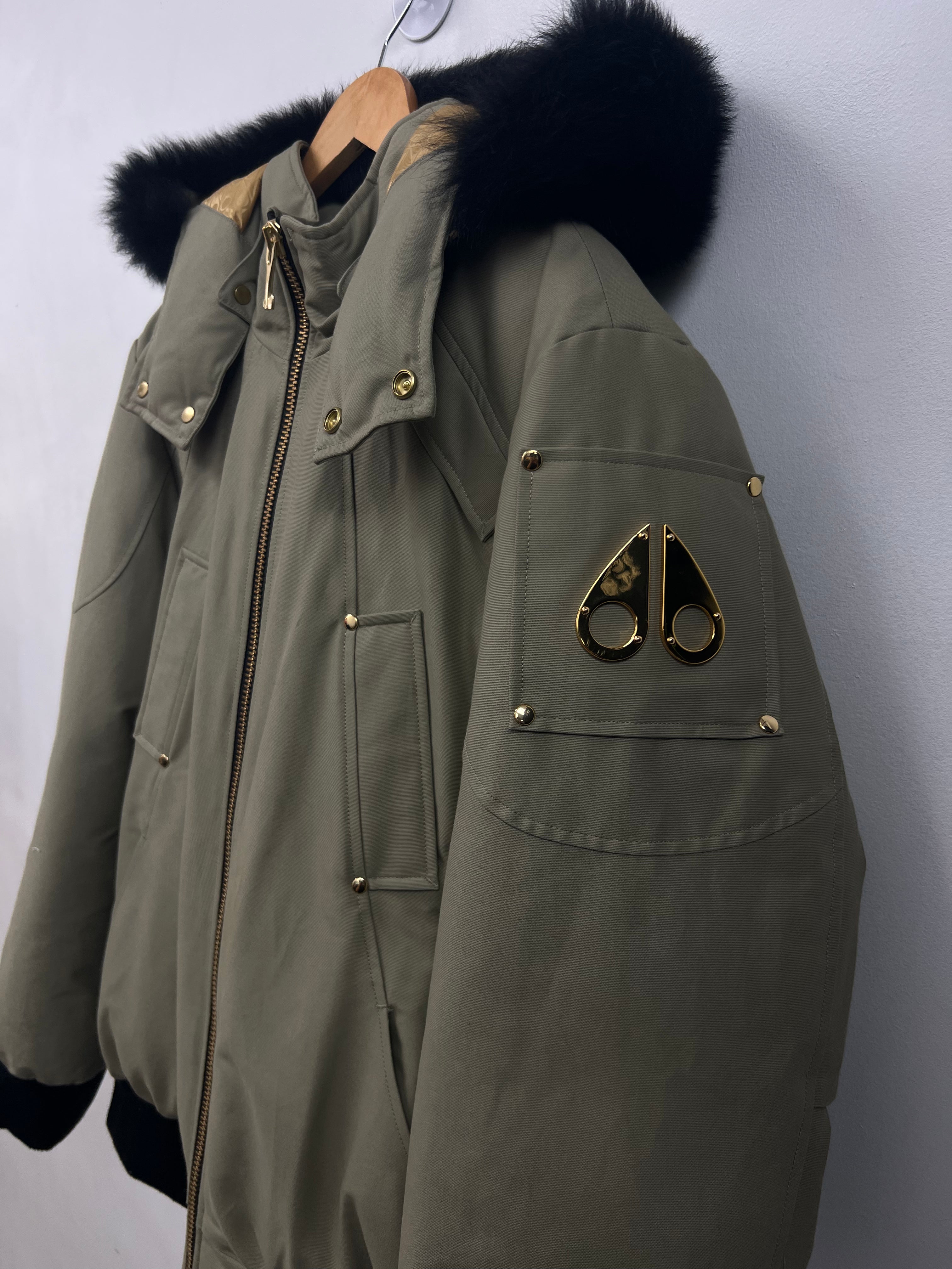 Moose Knuckles Tan Black Fur Bomber Jacket