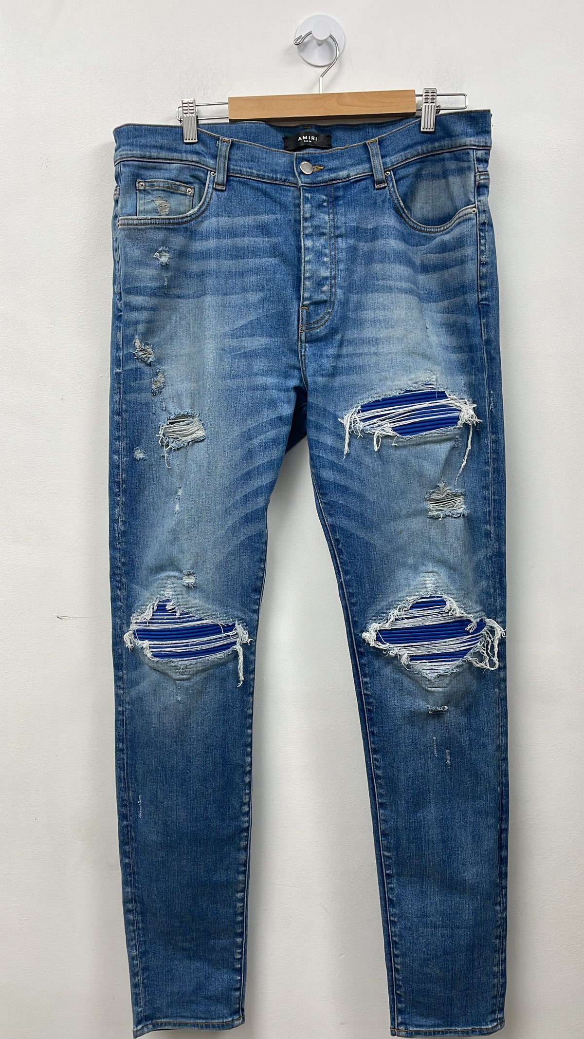Amiri MX1 Indigo Blue Suede Patch Jeans