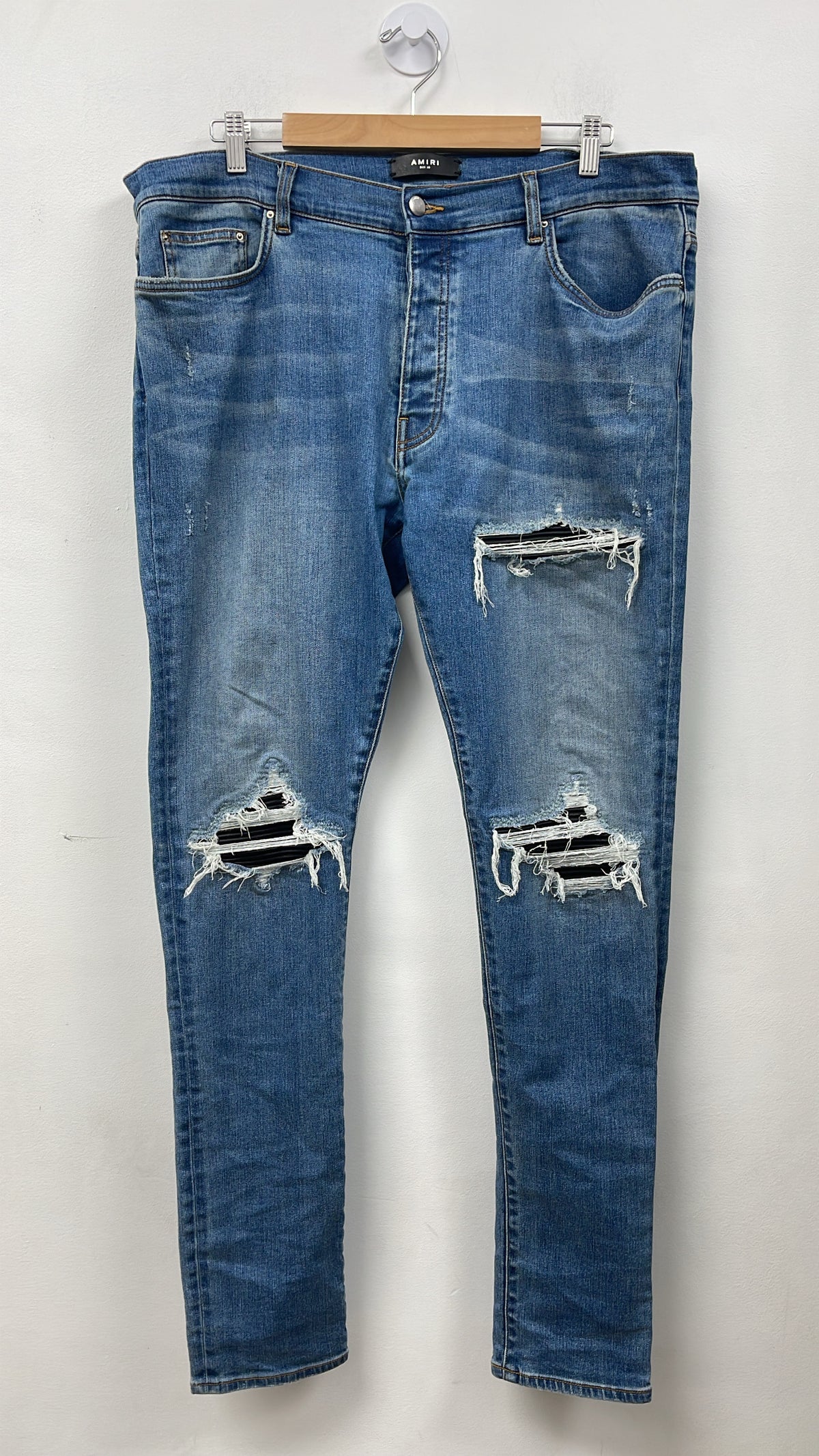 Amiri MX1 Deep Classic Black Leather Patch Jeans