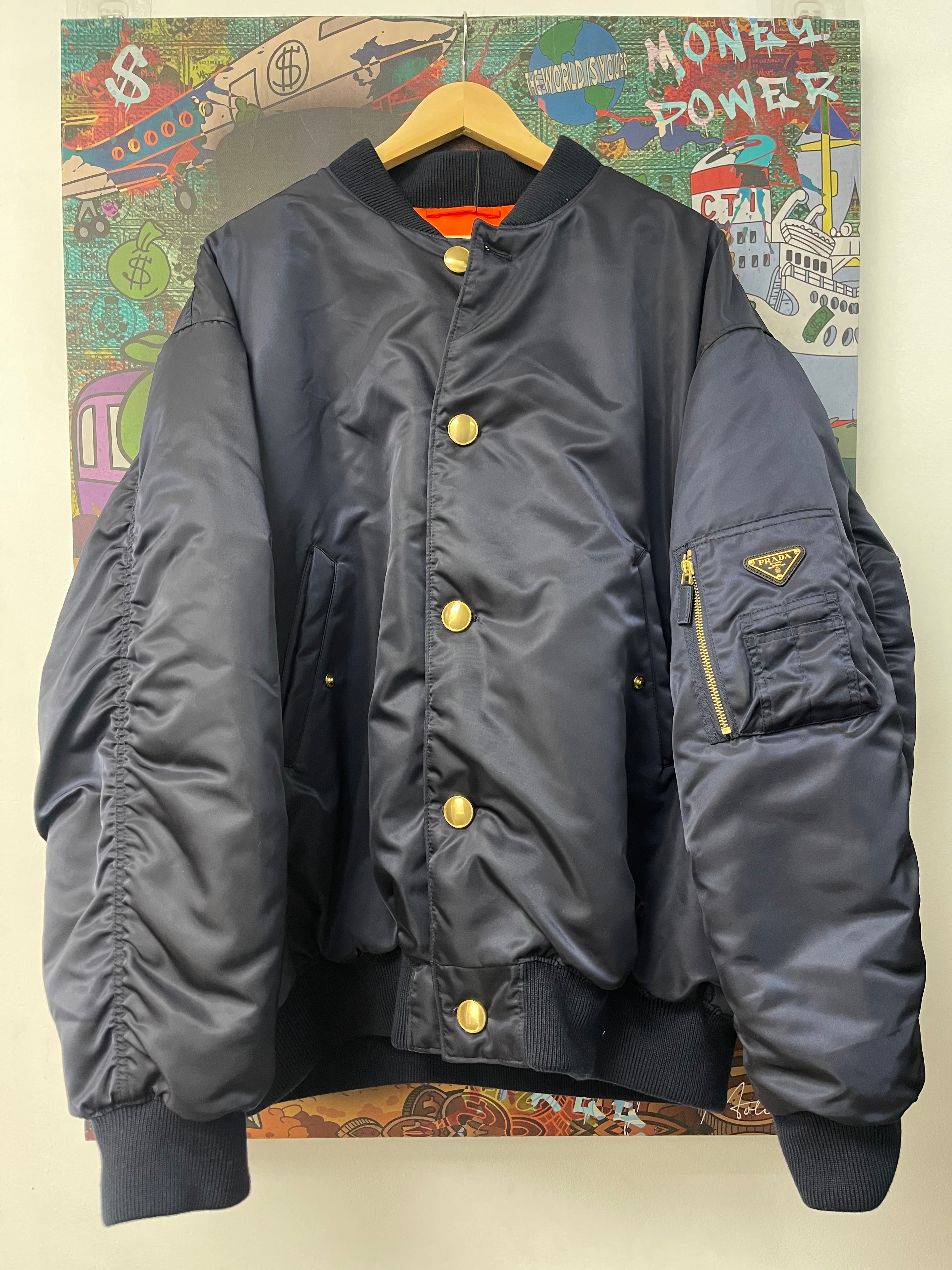 Prada Junya Watanabe Navy Gold Plaque Bomber Jacket