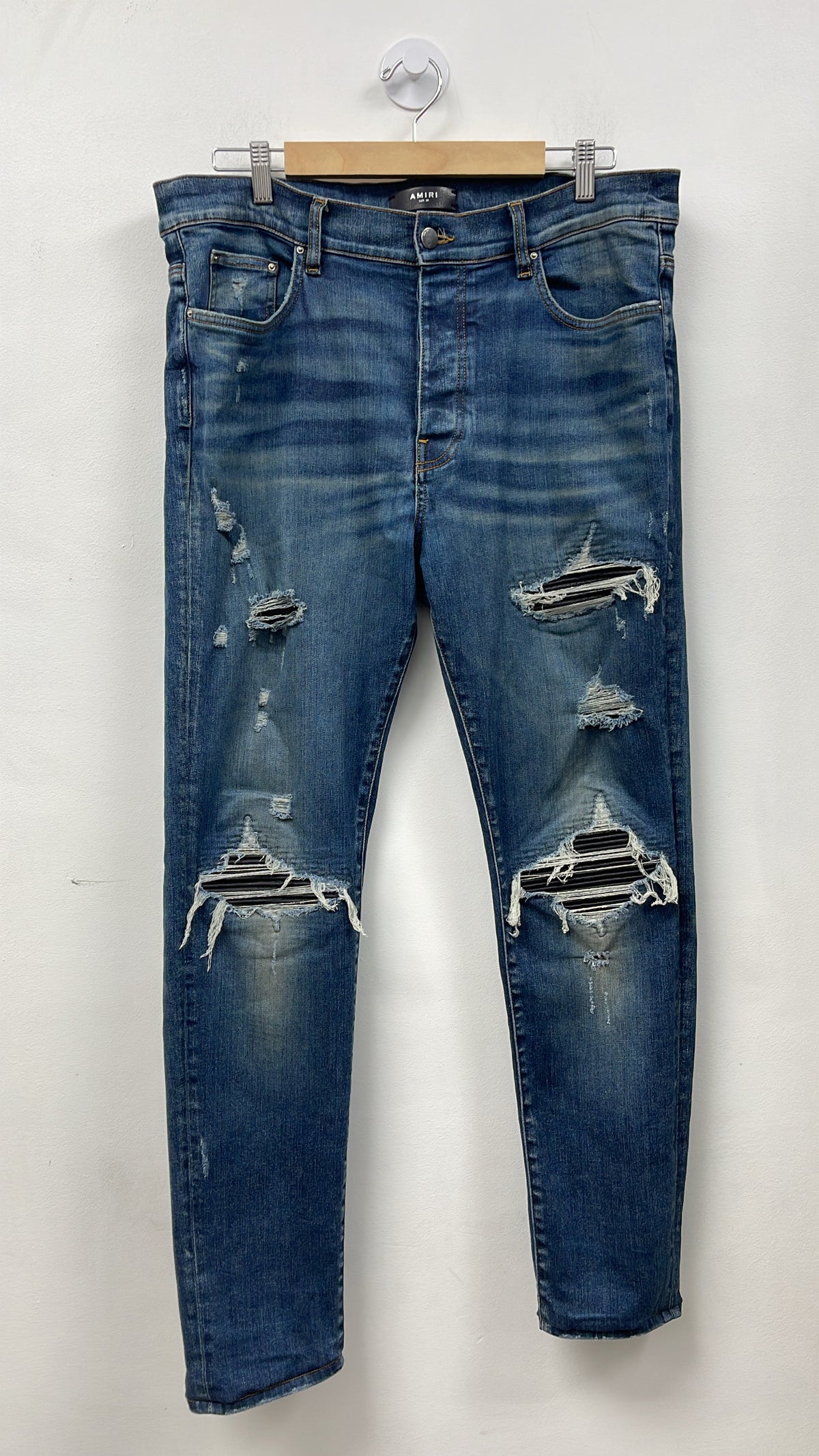 Amiri MX1 Deep Classic Black Leather Patch Jeans