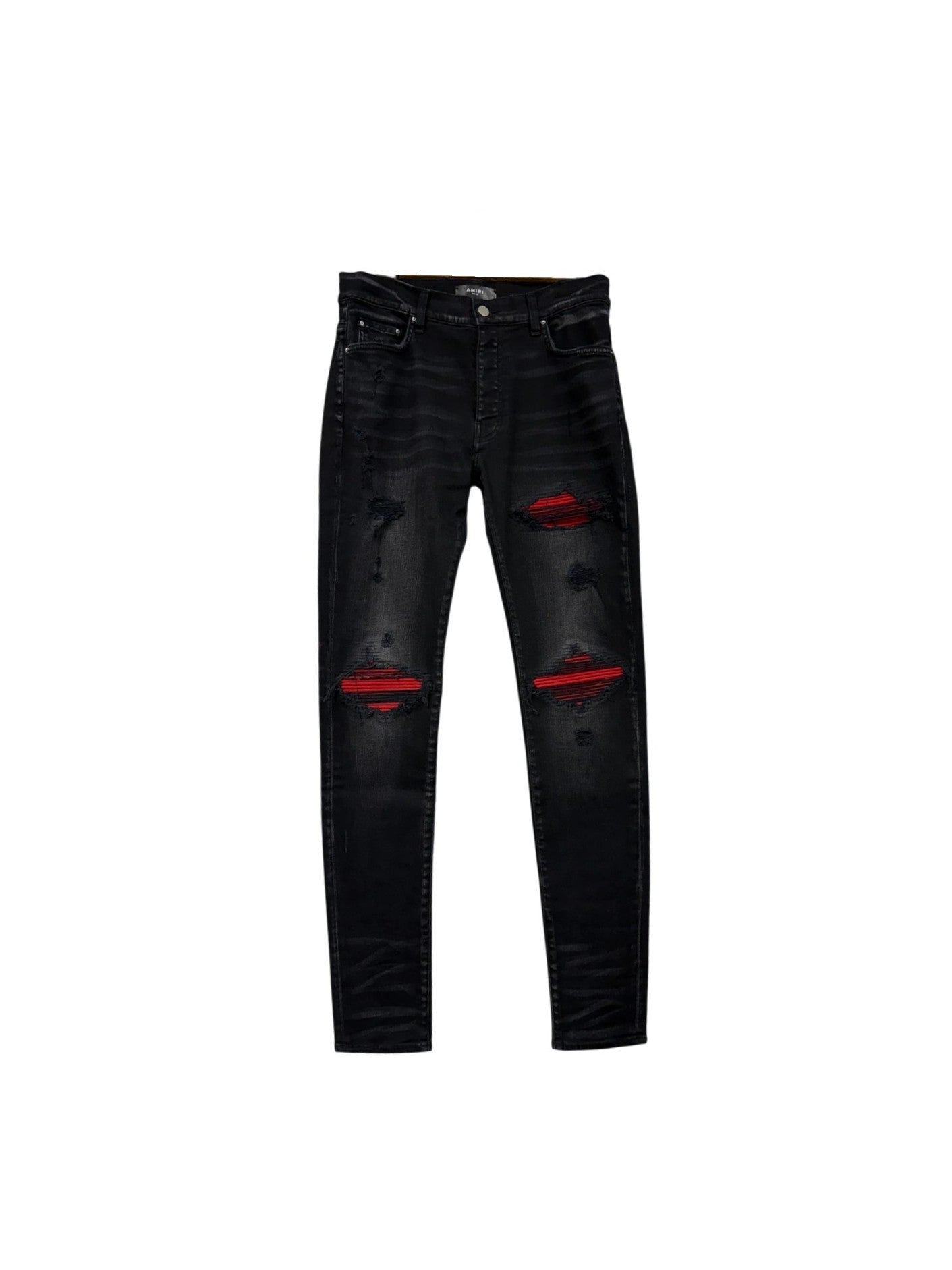 Amiri Ultra Suede Patch Black Wash & Red Jeans