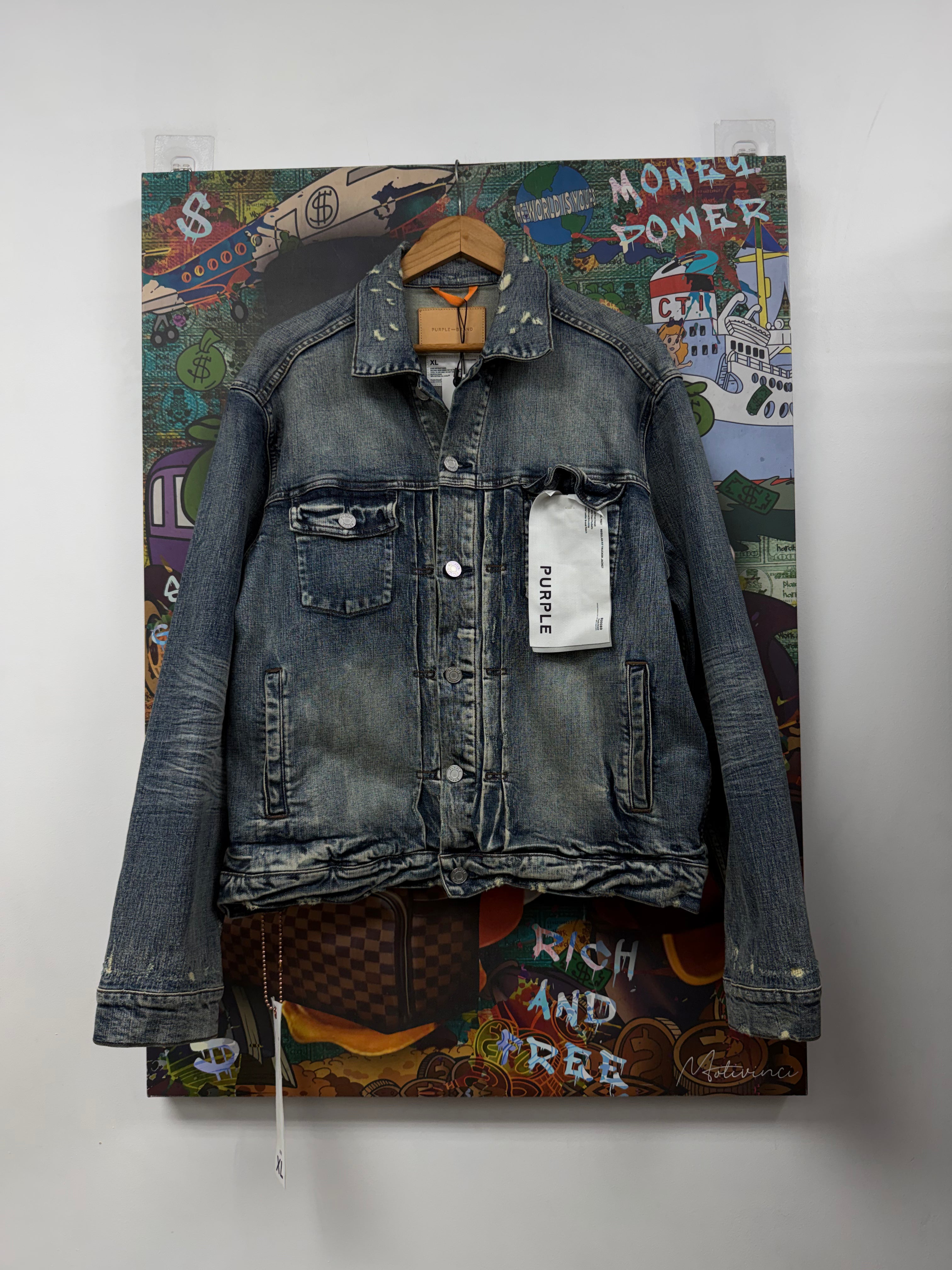 Purple Brand Light Wash Photo Renissance Denim Jacket