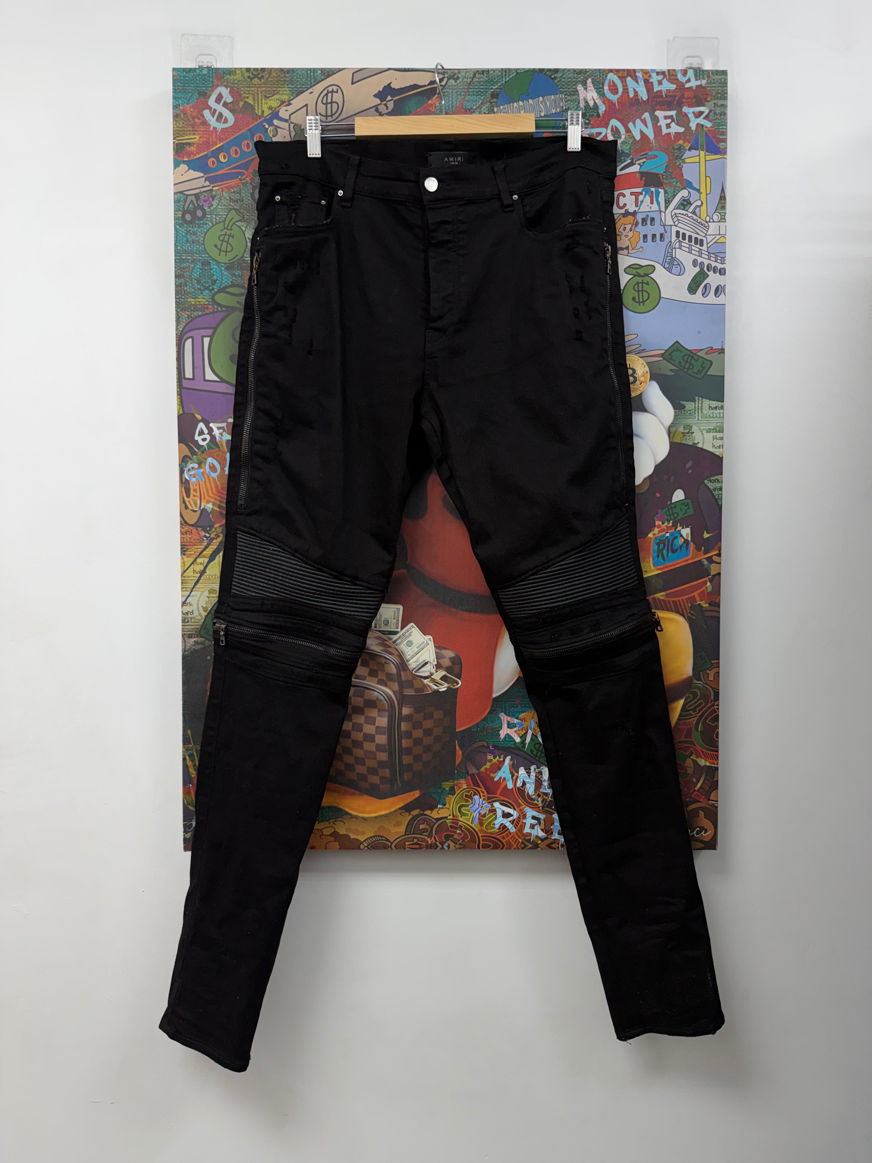 Amiri MX2 Black Black Leather Patch Jeans