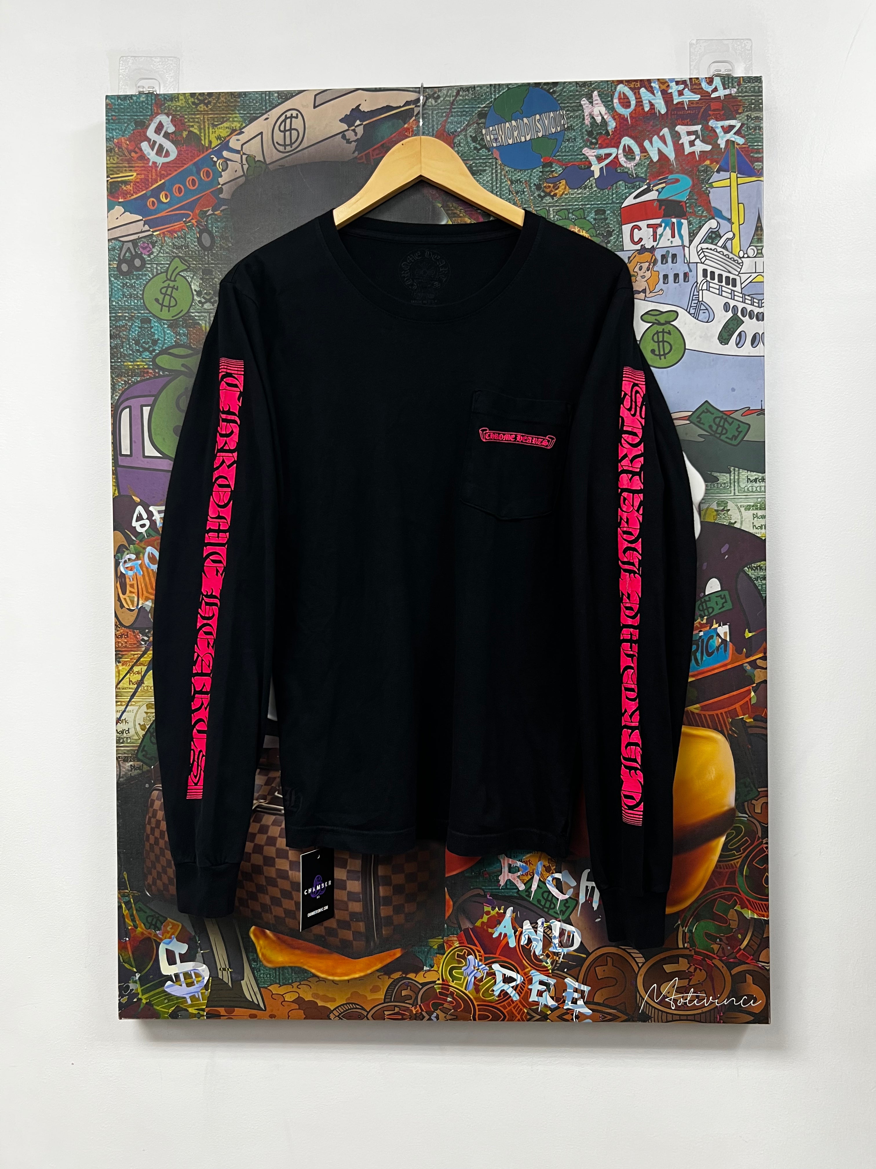 Chrome Hearts Black Pink Scroll Spine Logo Long Sleeve
