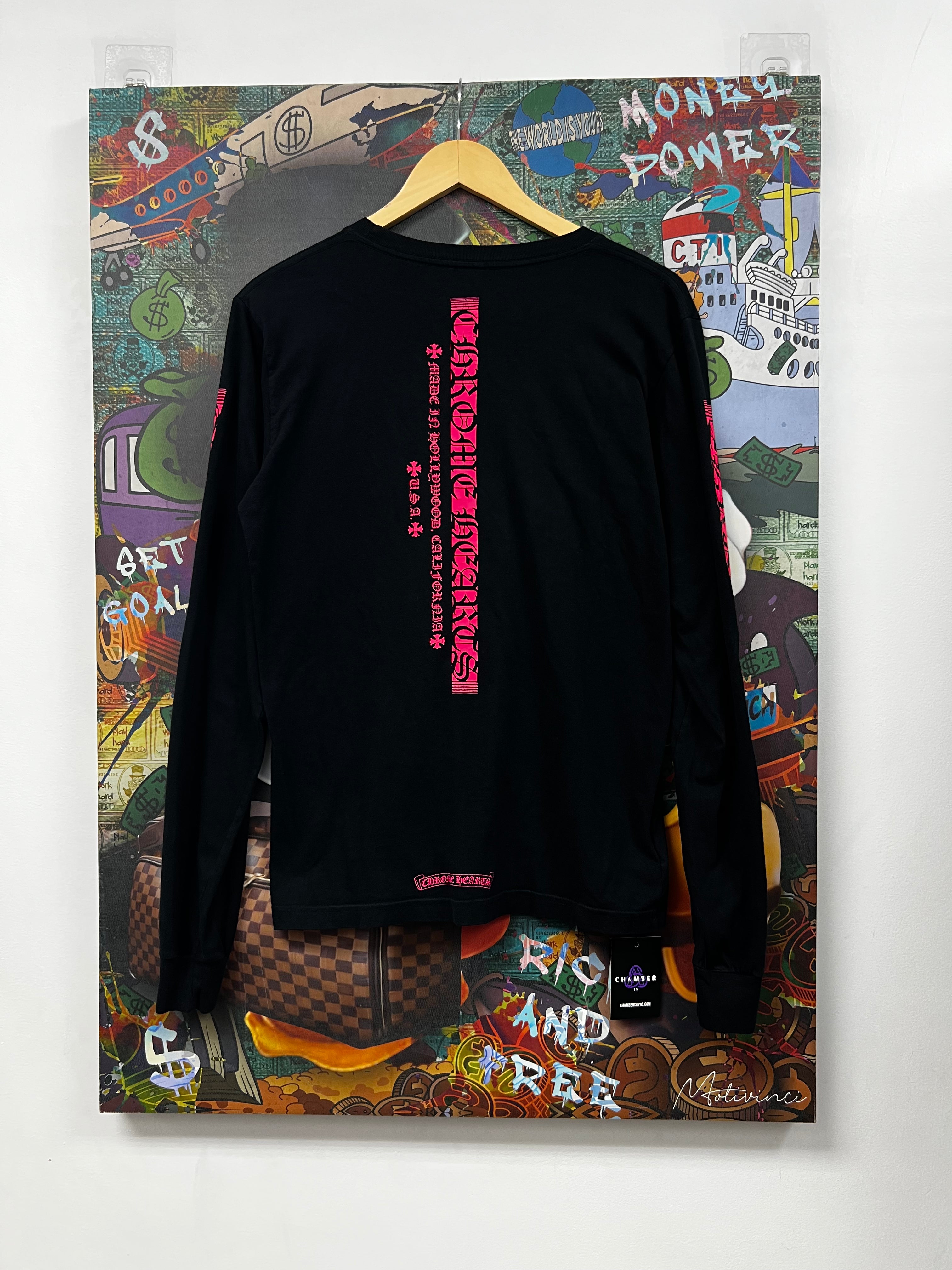 Chrome Hearts Black Pink Scroll Spine Logo Long Sleeve