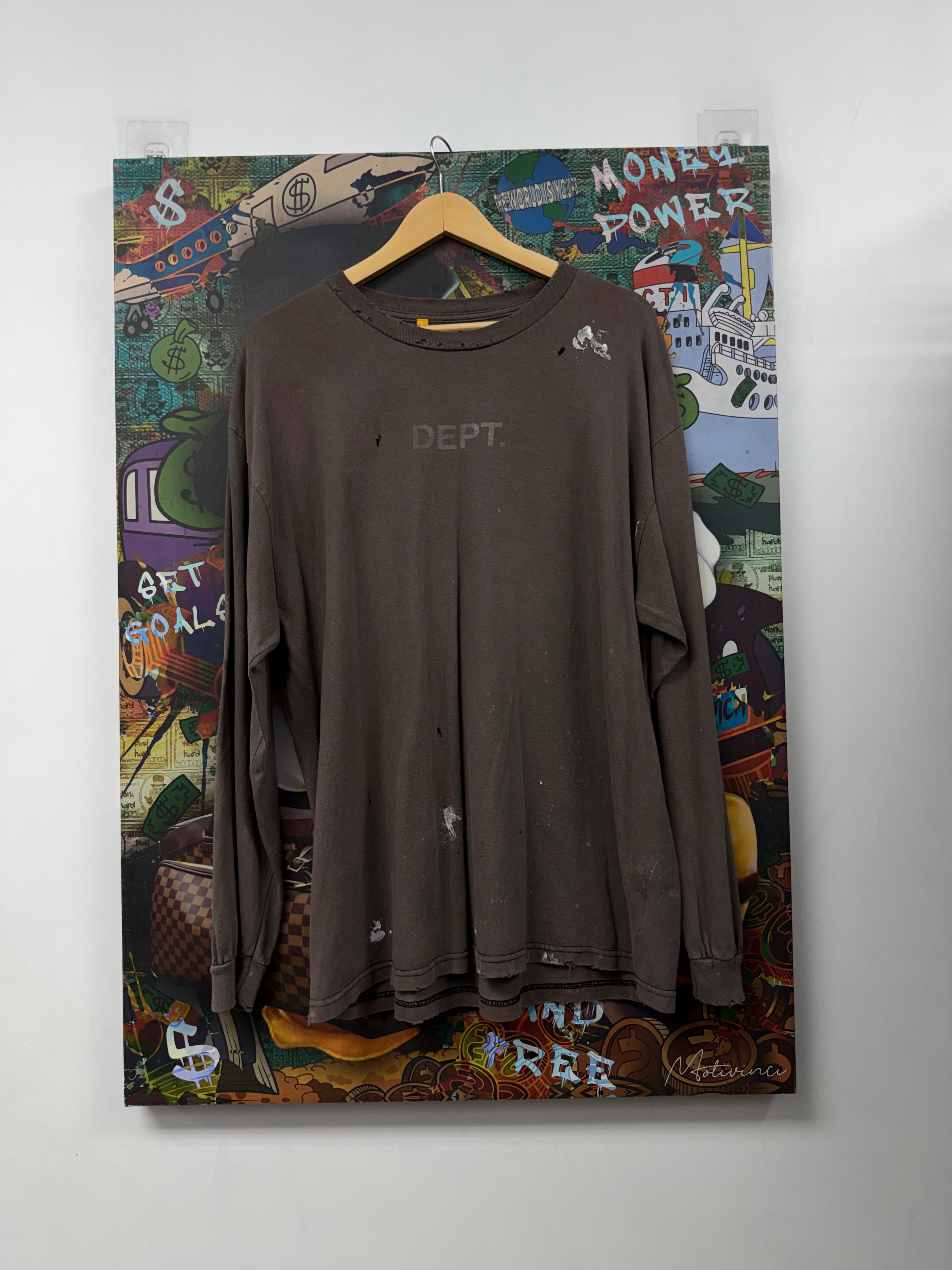Gallery Dept Brown White Distressed Long Sleeve