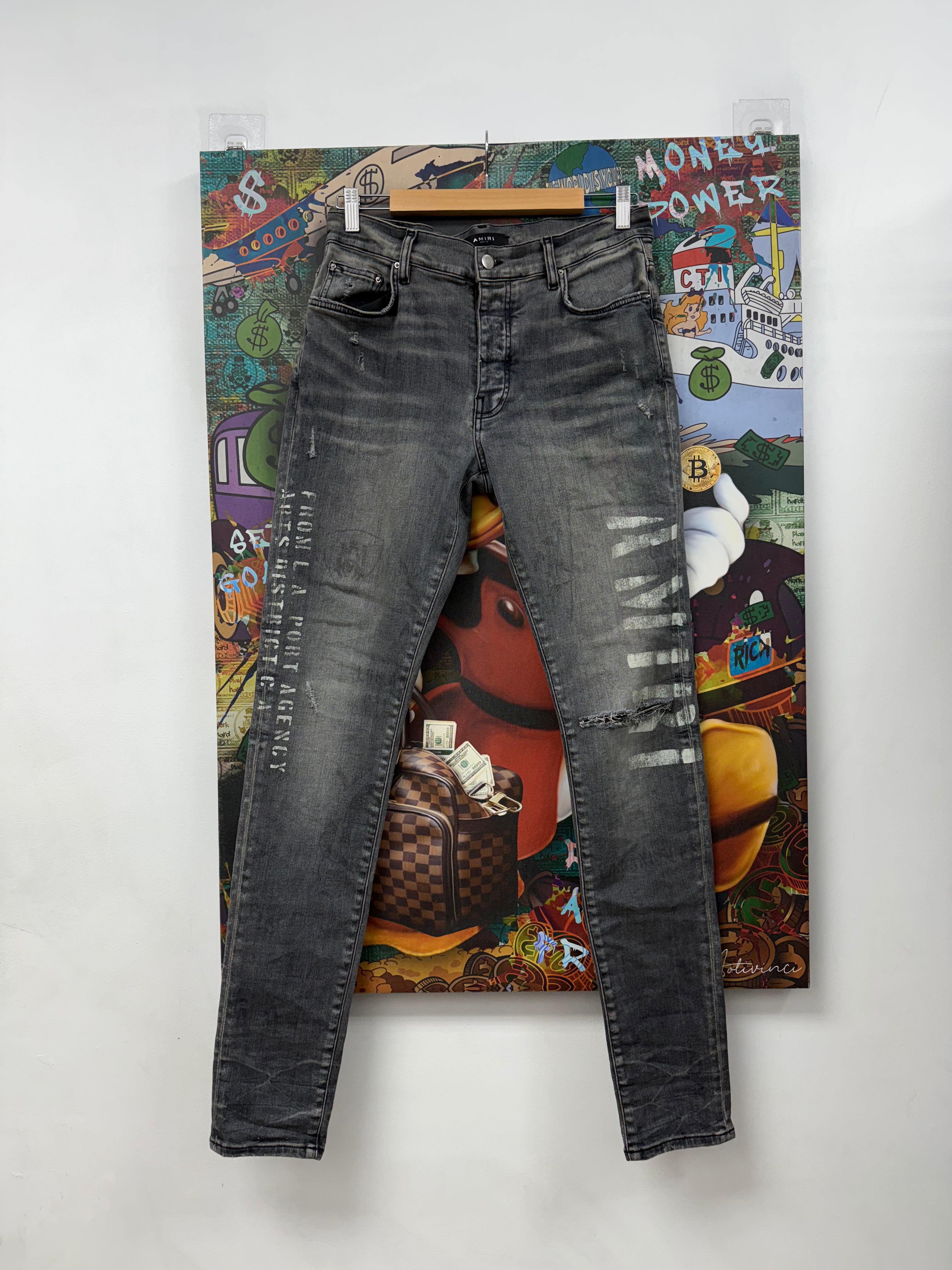 Amiri Grey Wash Military Stencil Jeans