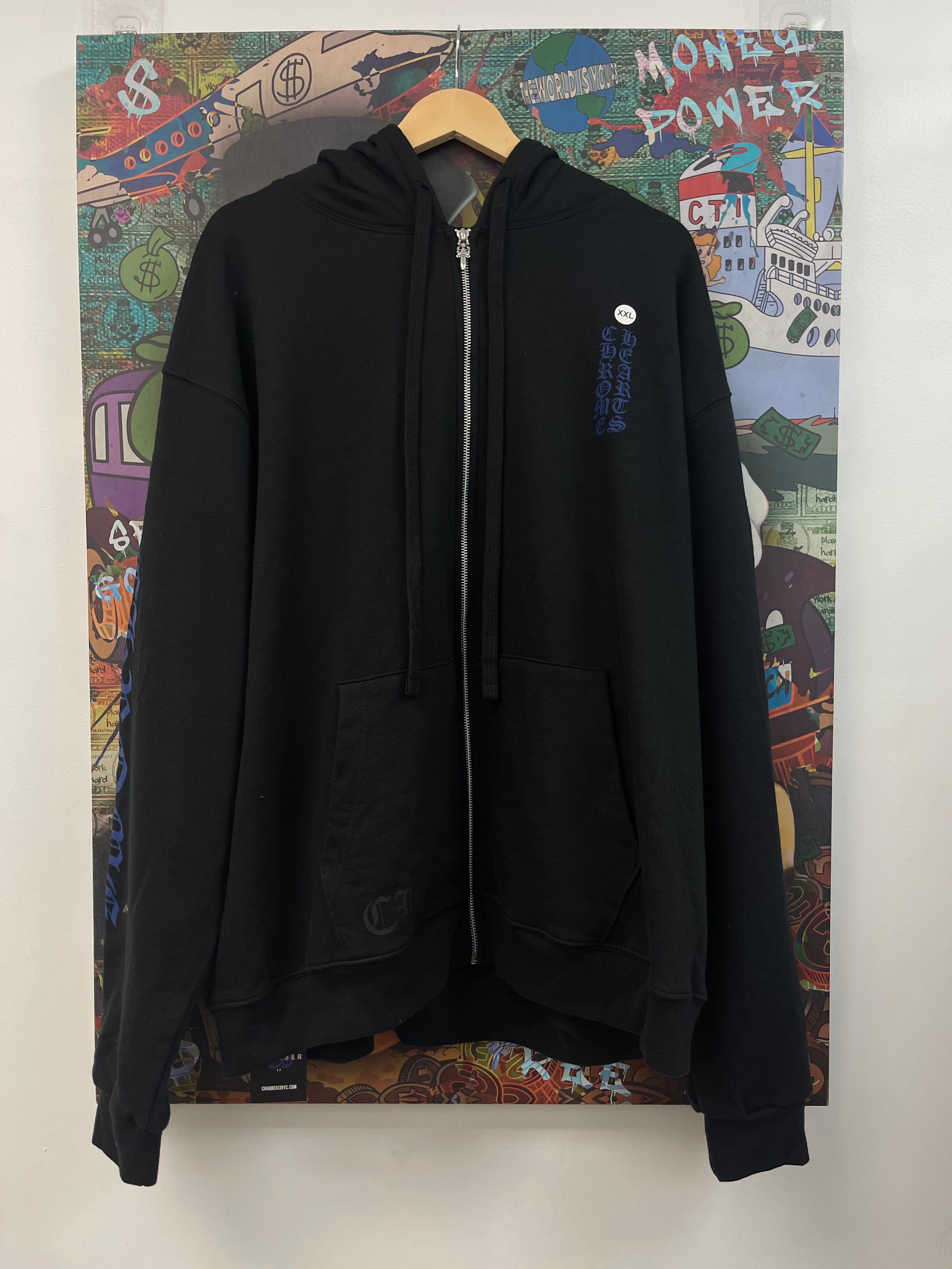 Chrome Hearts Black Blue Vertical Logo Thermal Zip Hoodie