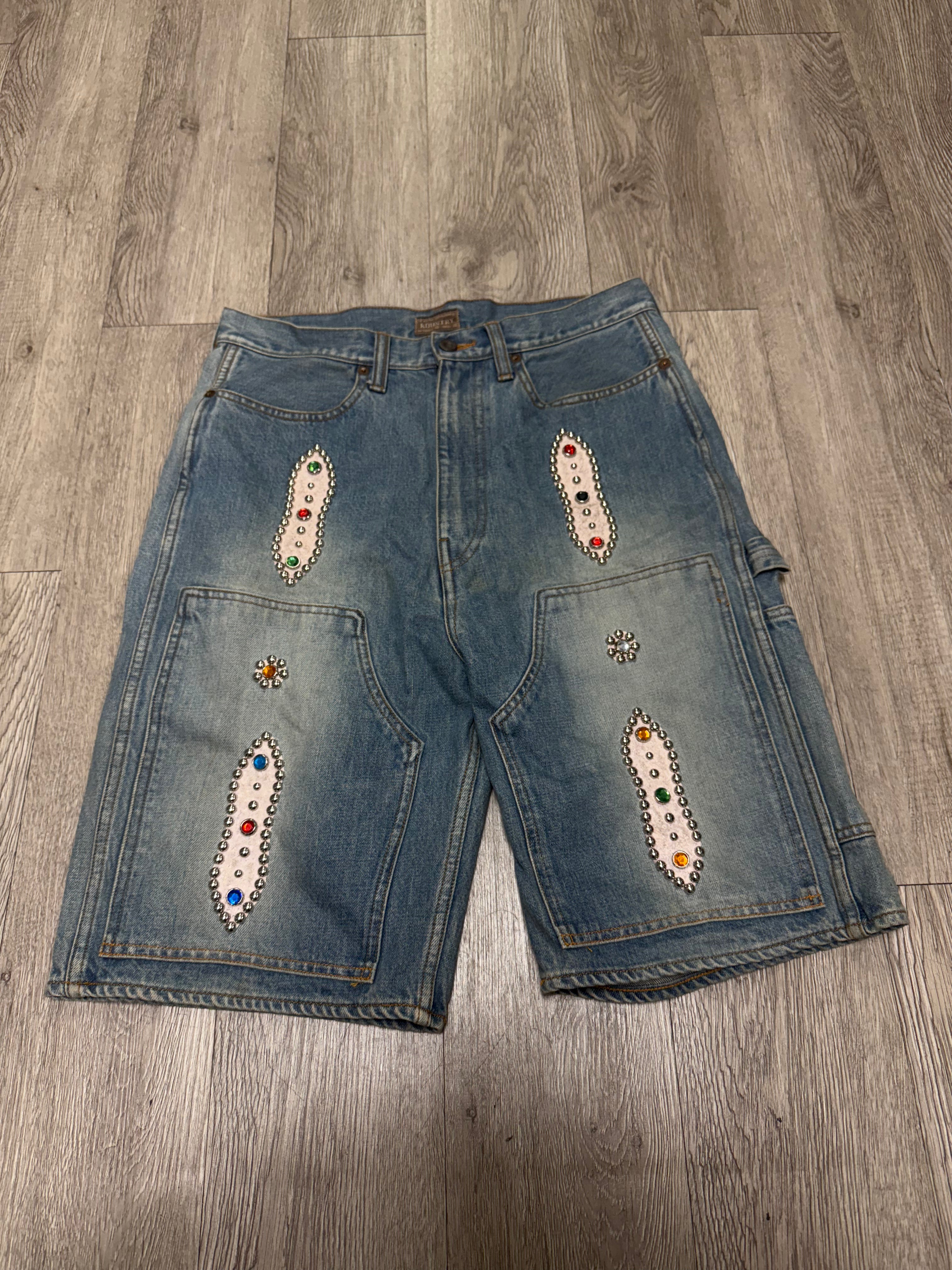 Kapital Gem Stud Double Knee Jean Shorts