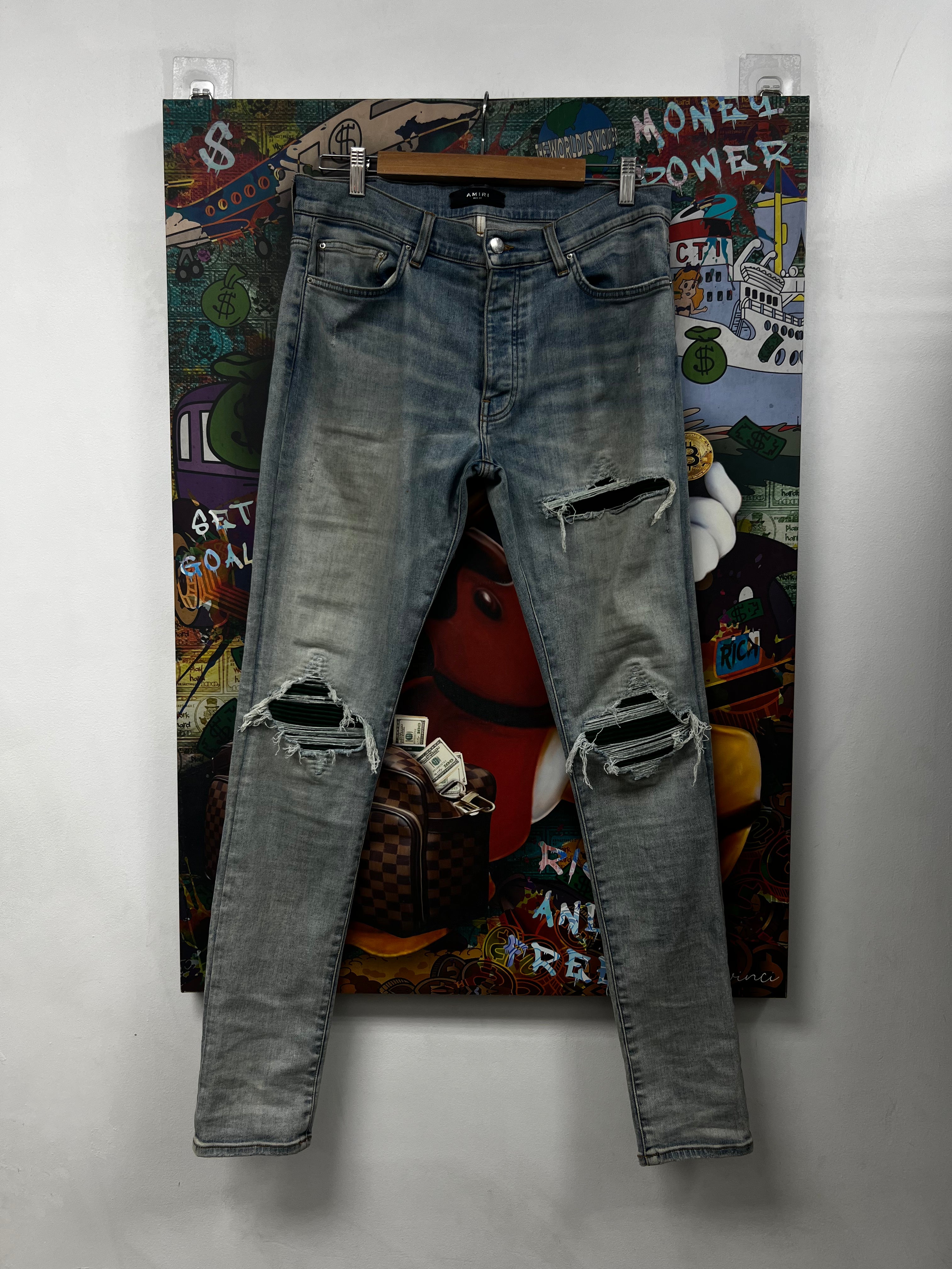 Amiri Light Wash MX1 Green Patch Jeans