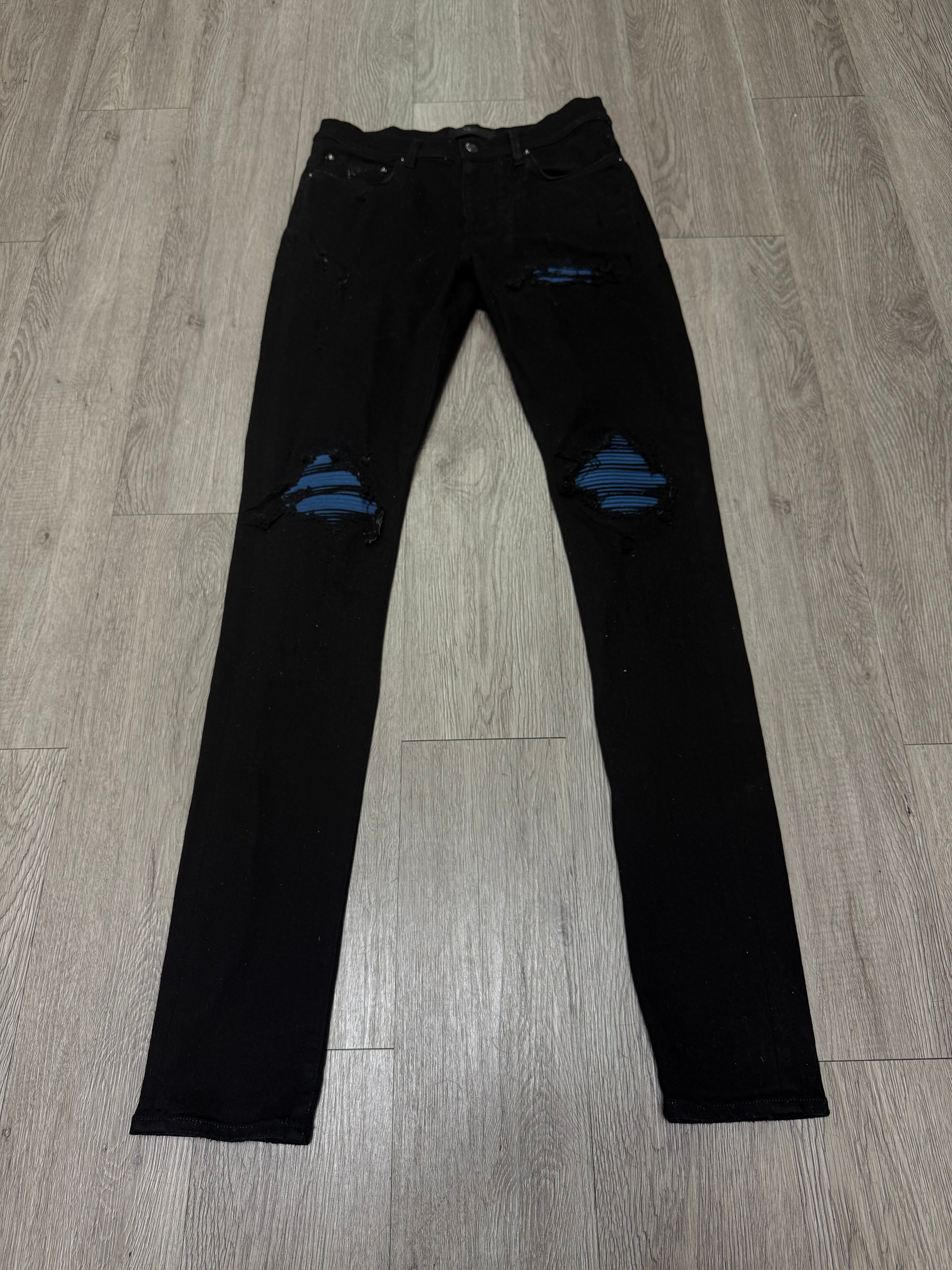 Amiri MX1 Black Blue Suede Patch Jeans