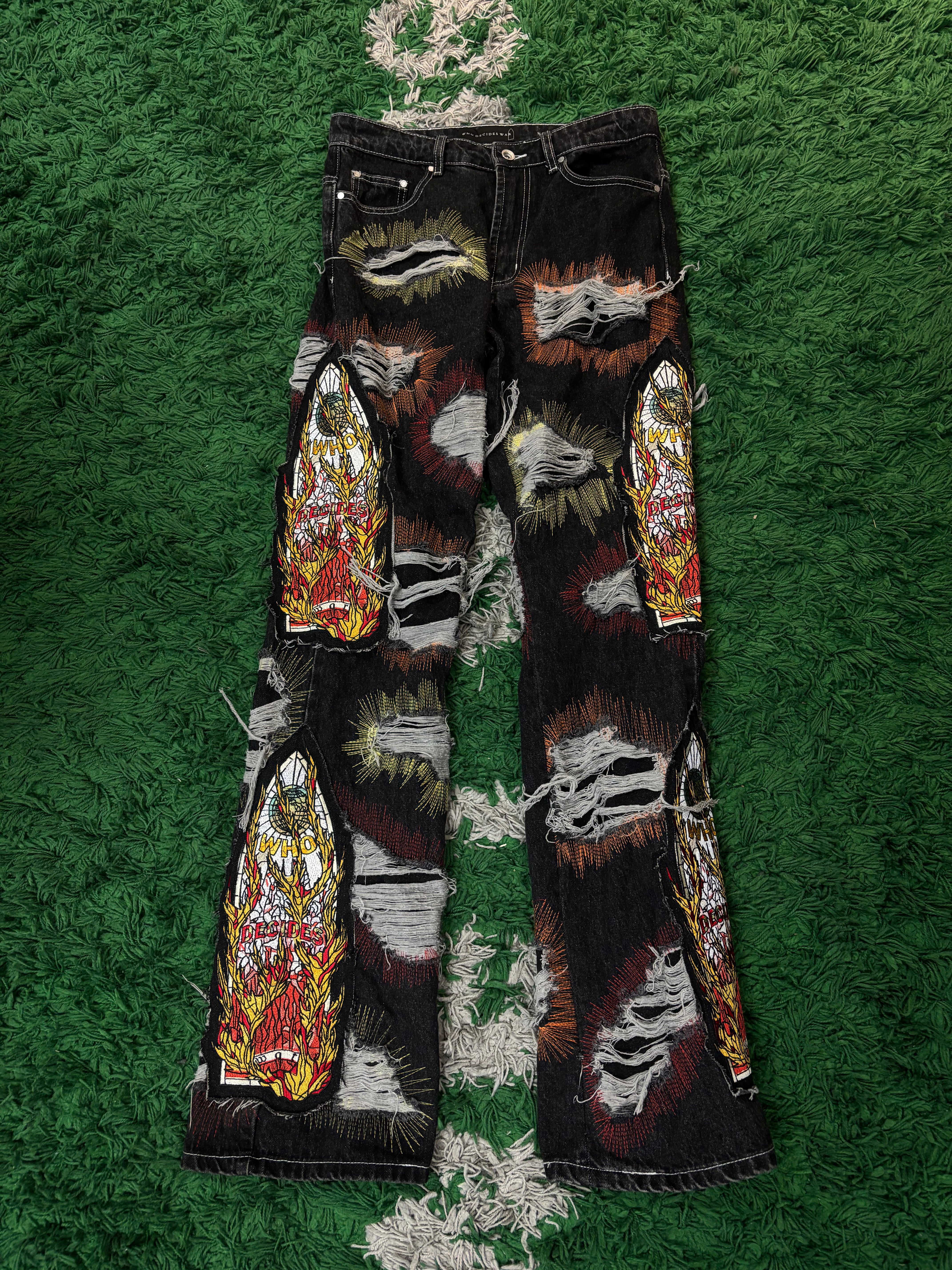 WDW Jeans Black Stained Glass Flames Lightly Worn