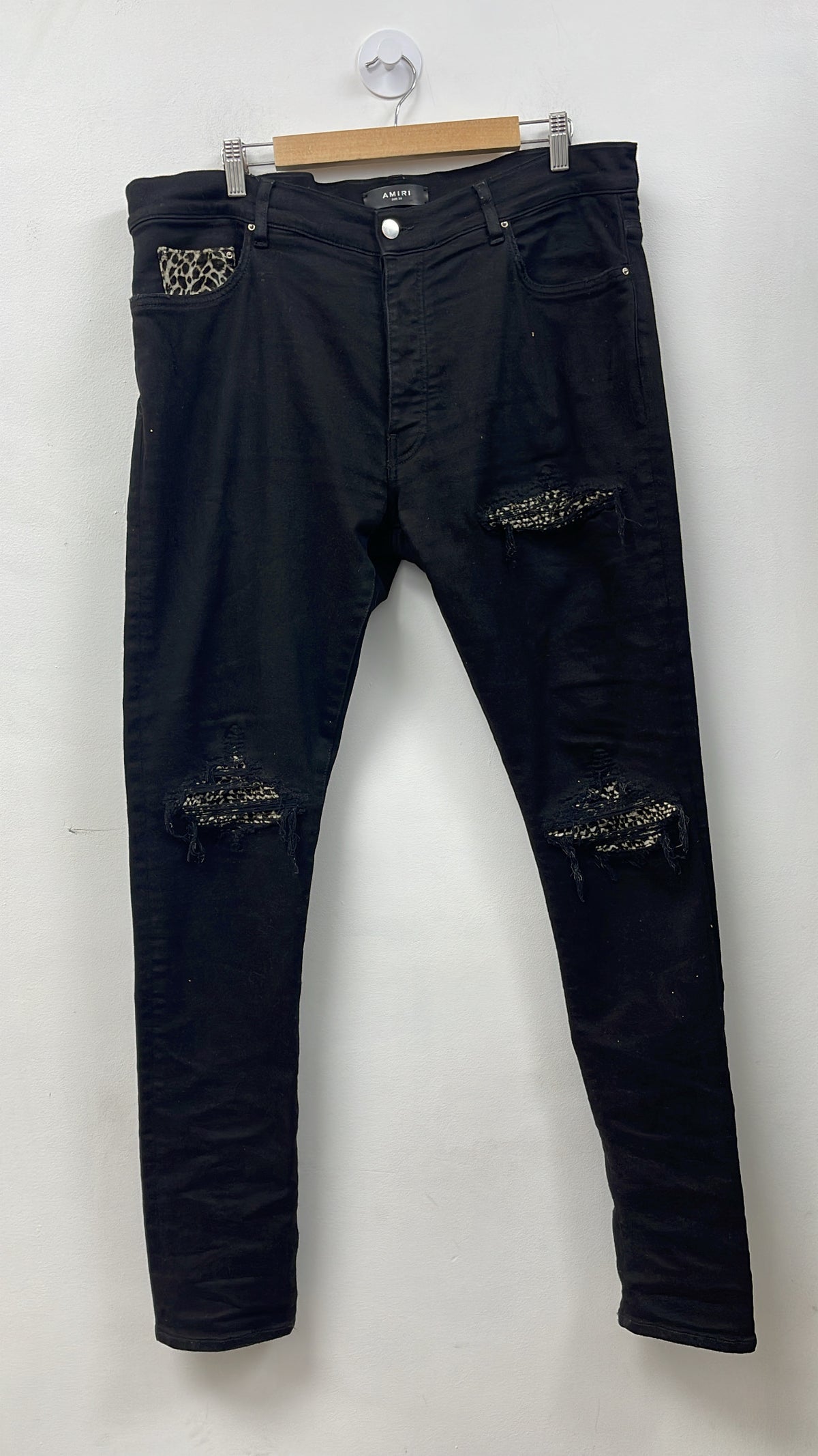 Amiri MX1 Black Leopard Patch Jeans