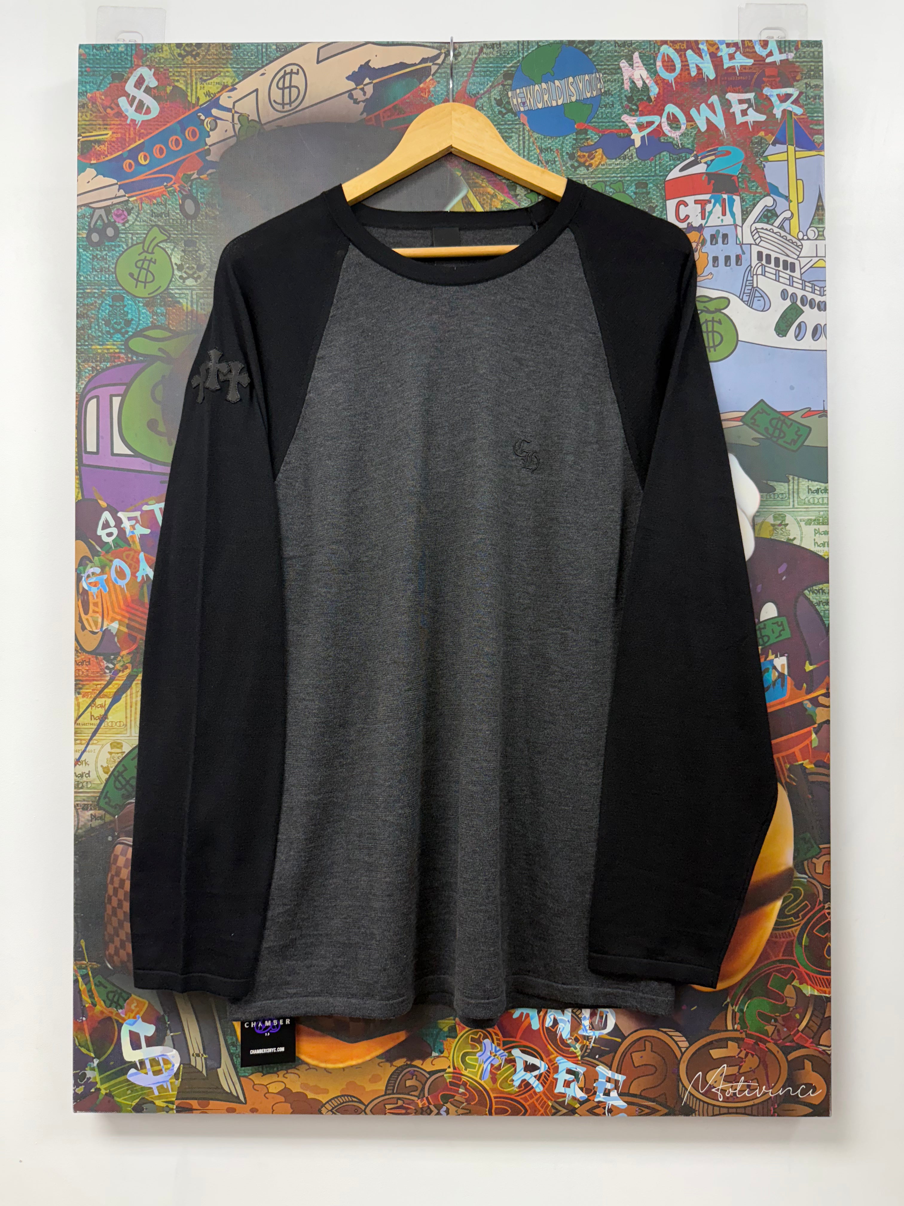 Chrome  Hearts Grey Black Cross Patch Baseball Long Sleeve