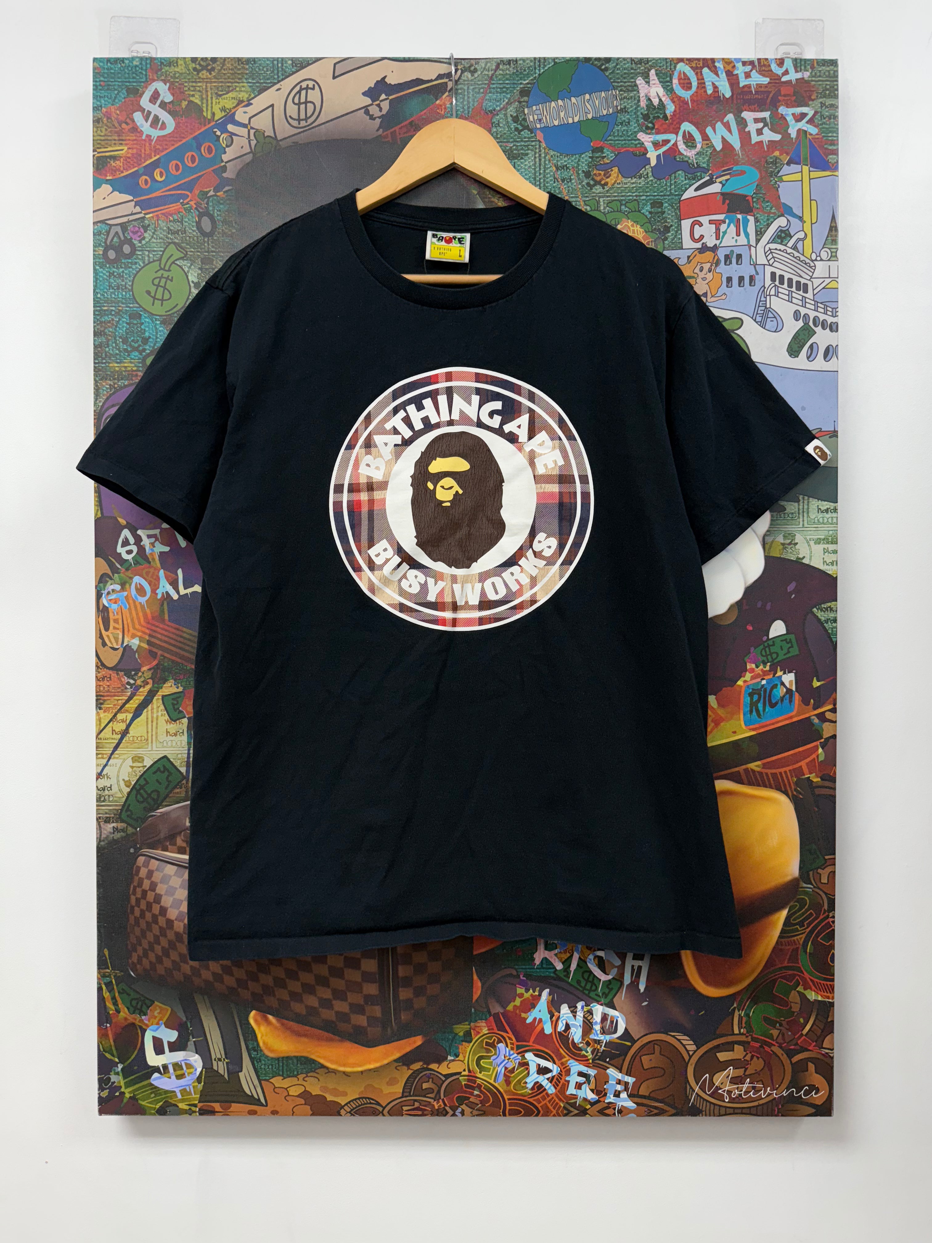 BAPE Black Plaid Busy Works Tee