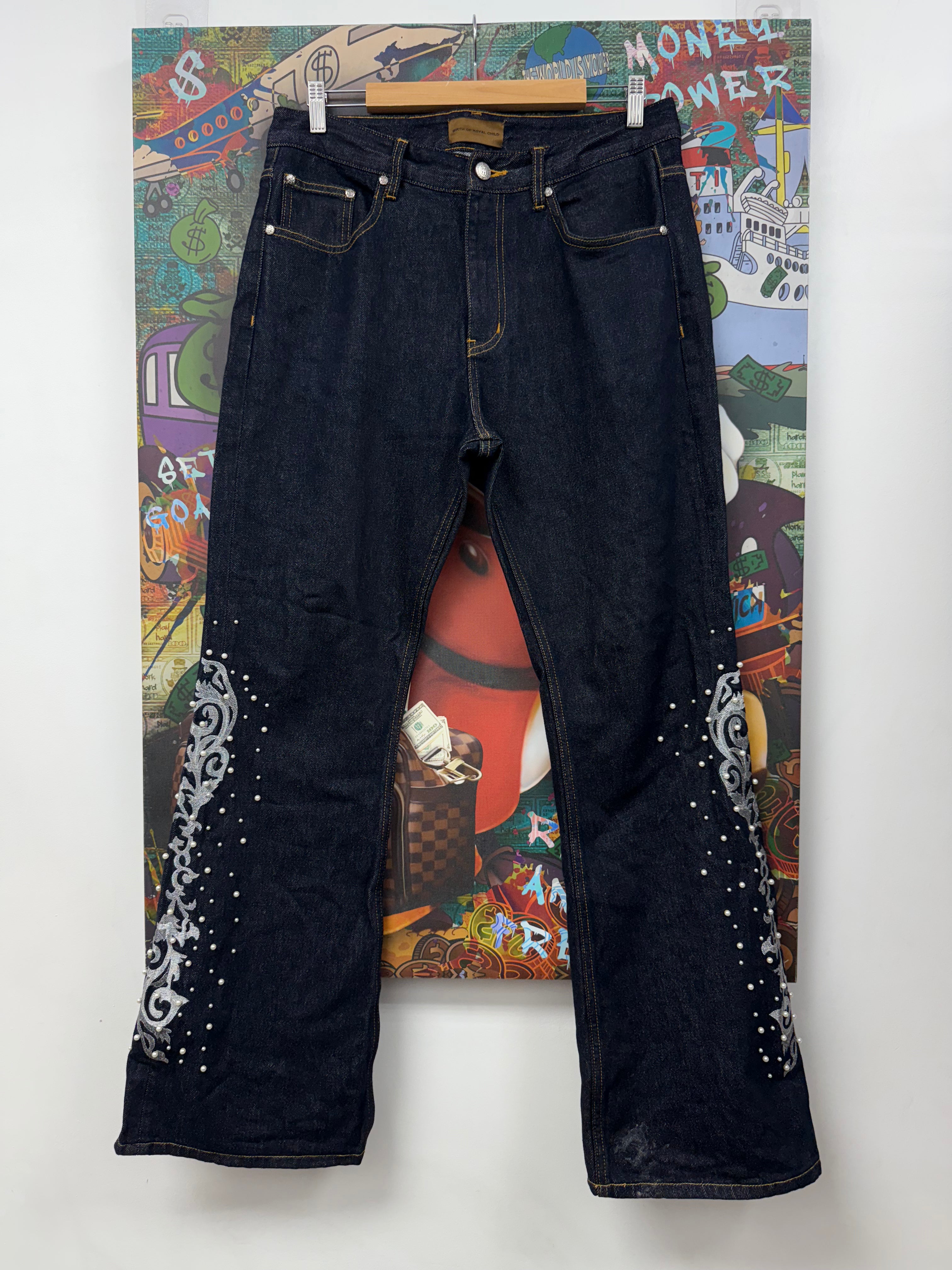 Birth Of A Royal Child Navy Pearl Flare Jeans