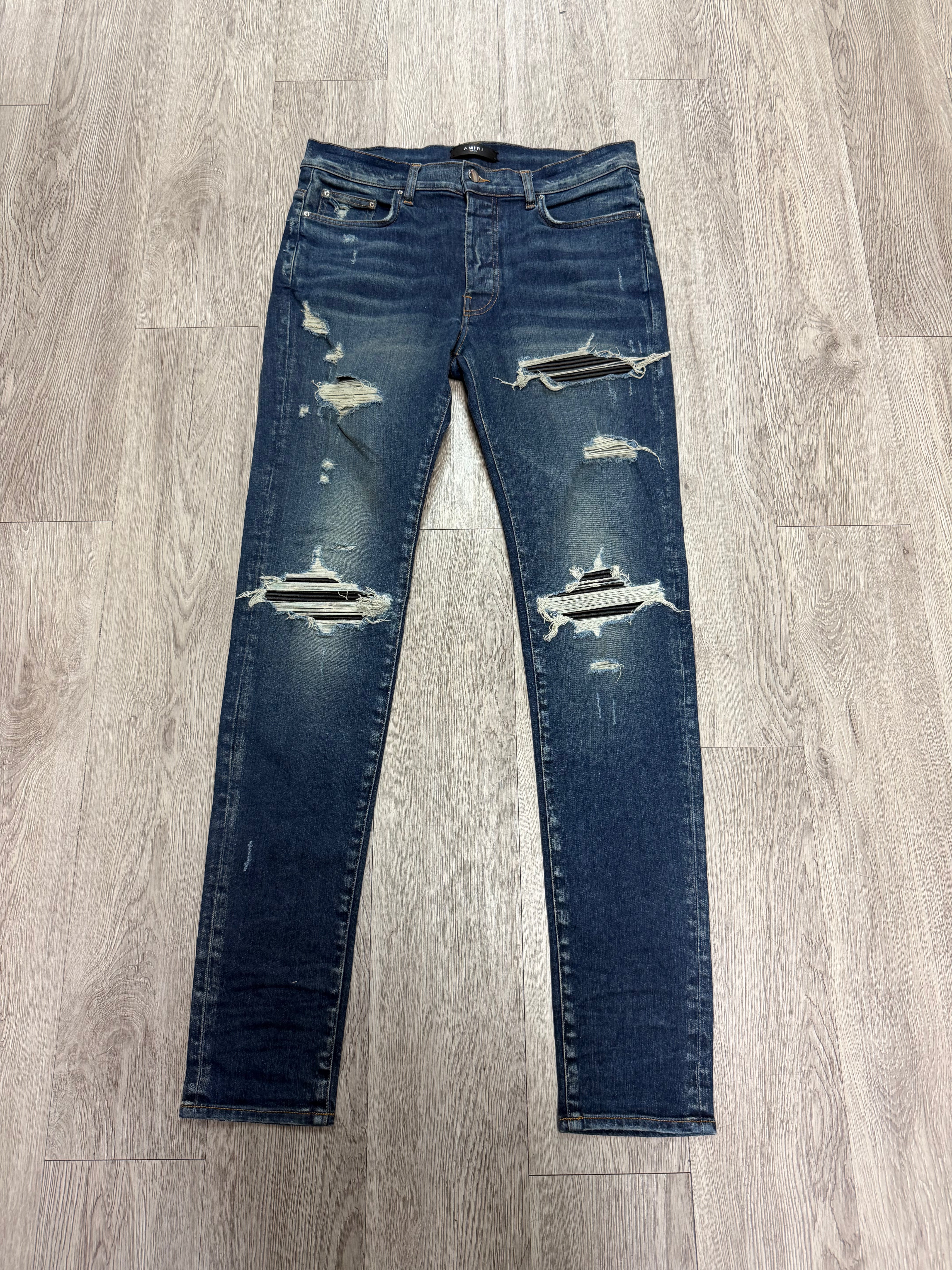 Amiri MX1 Deep Classic Black Leather Patch Jeans
