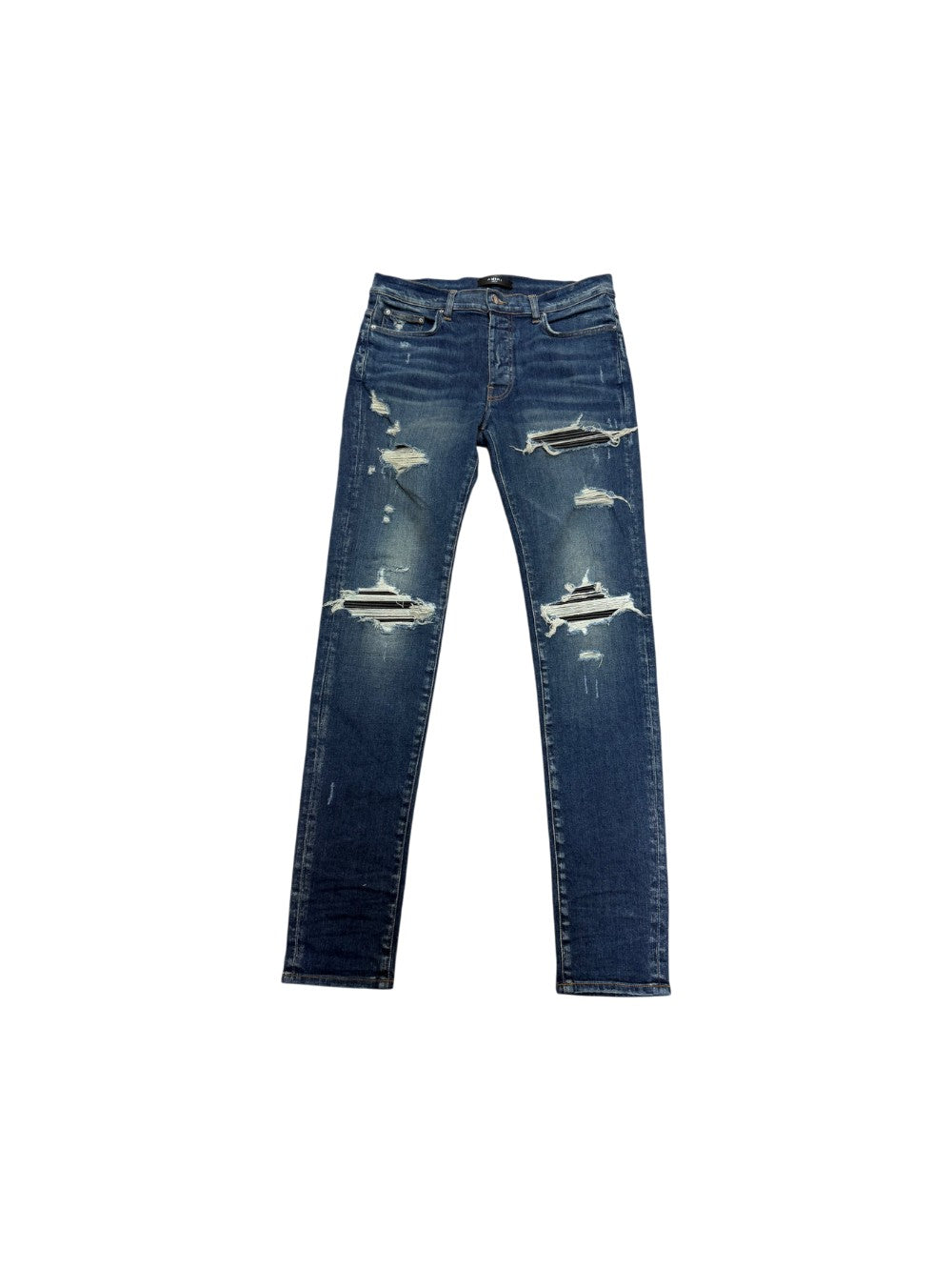 Amiri "MX1" Classic Black Leather Patch Deep Jeans