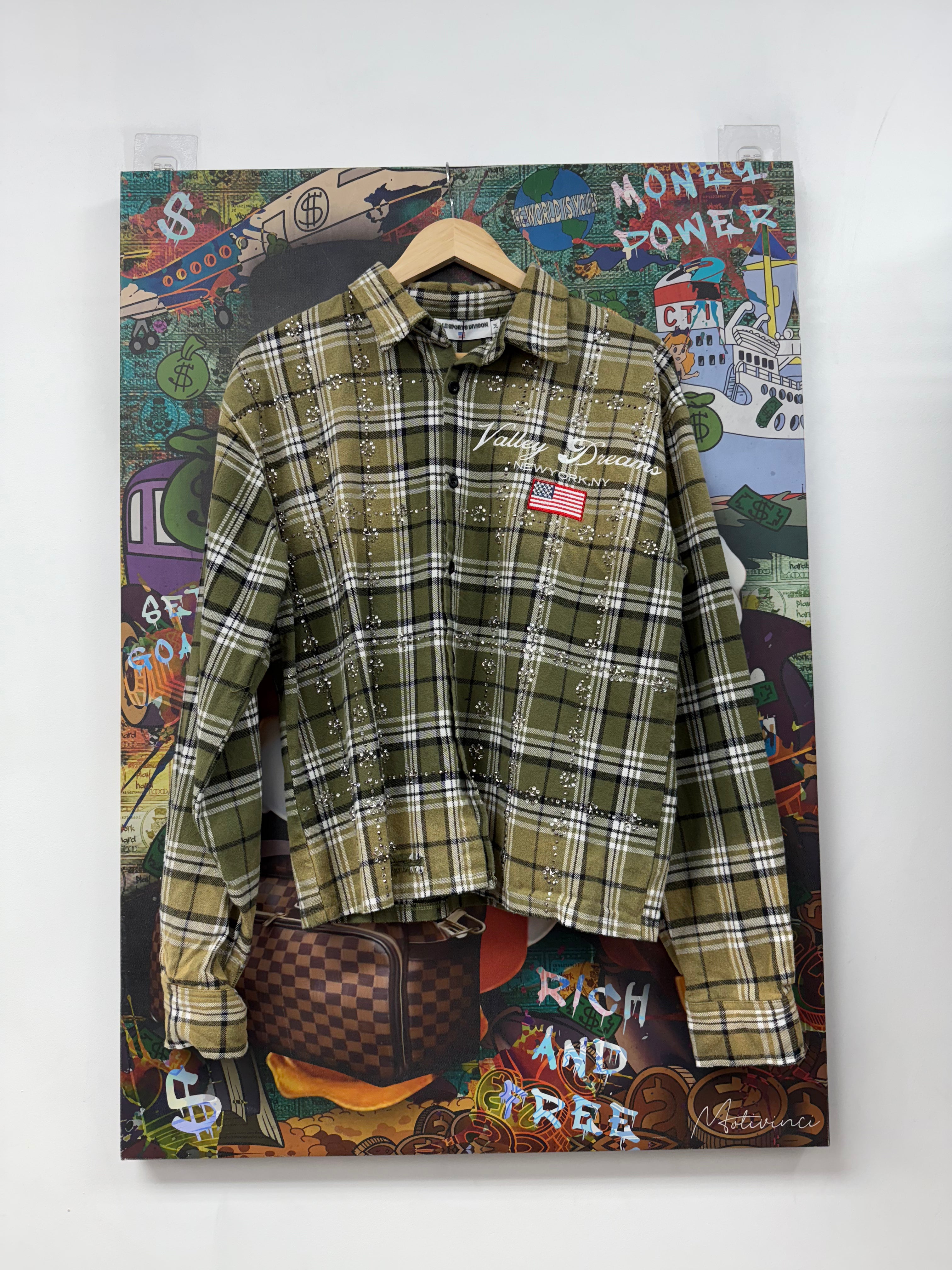 Vale Olive Rhinestone Flannel