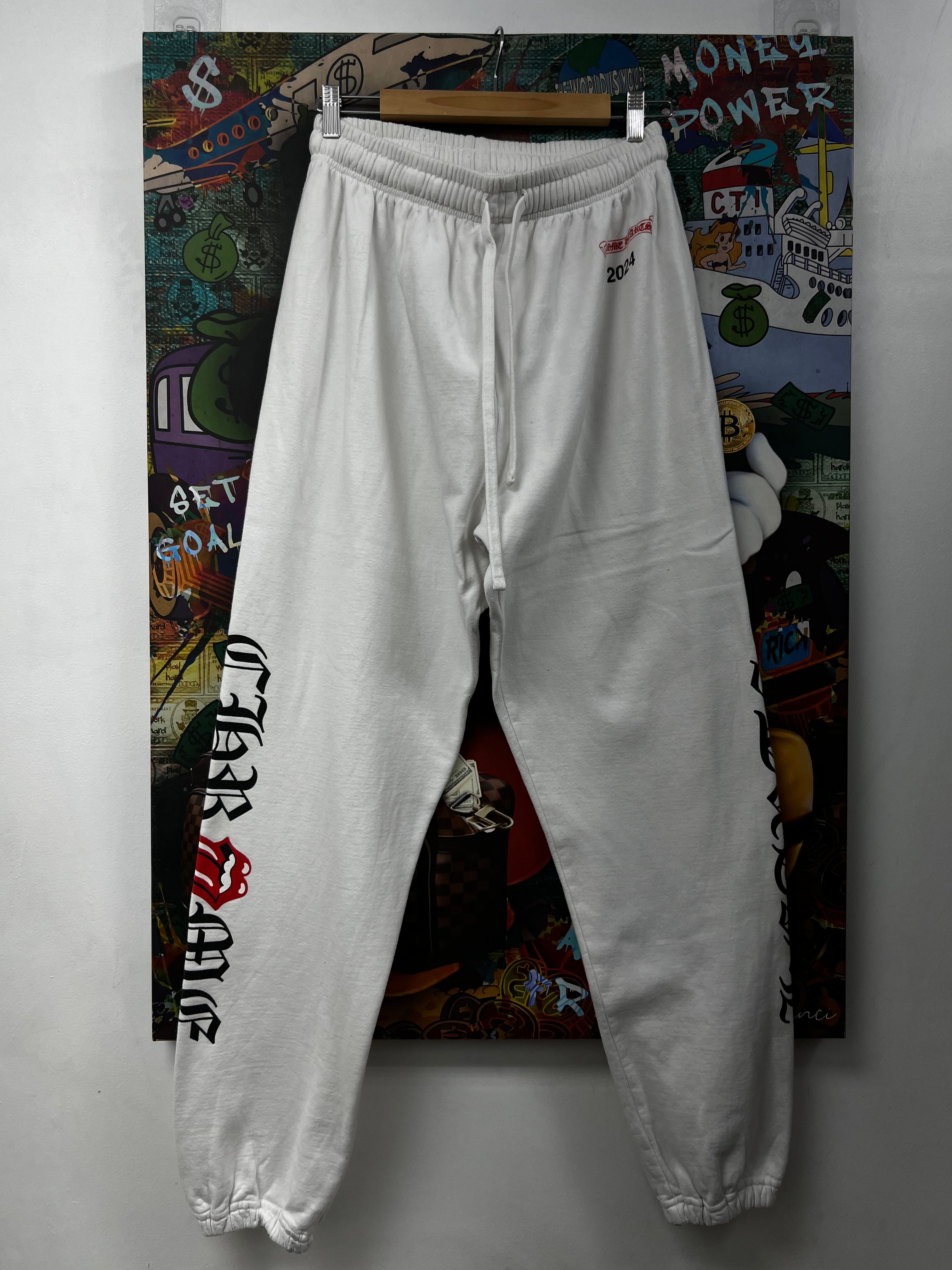 Chrome  Hearts White Rolling Stones (No Pockets) Sweats