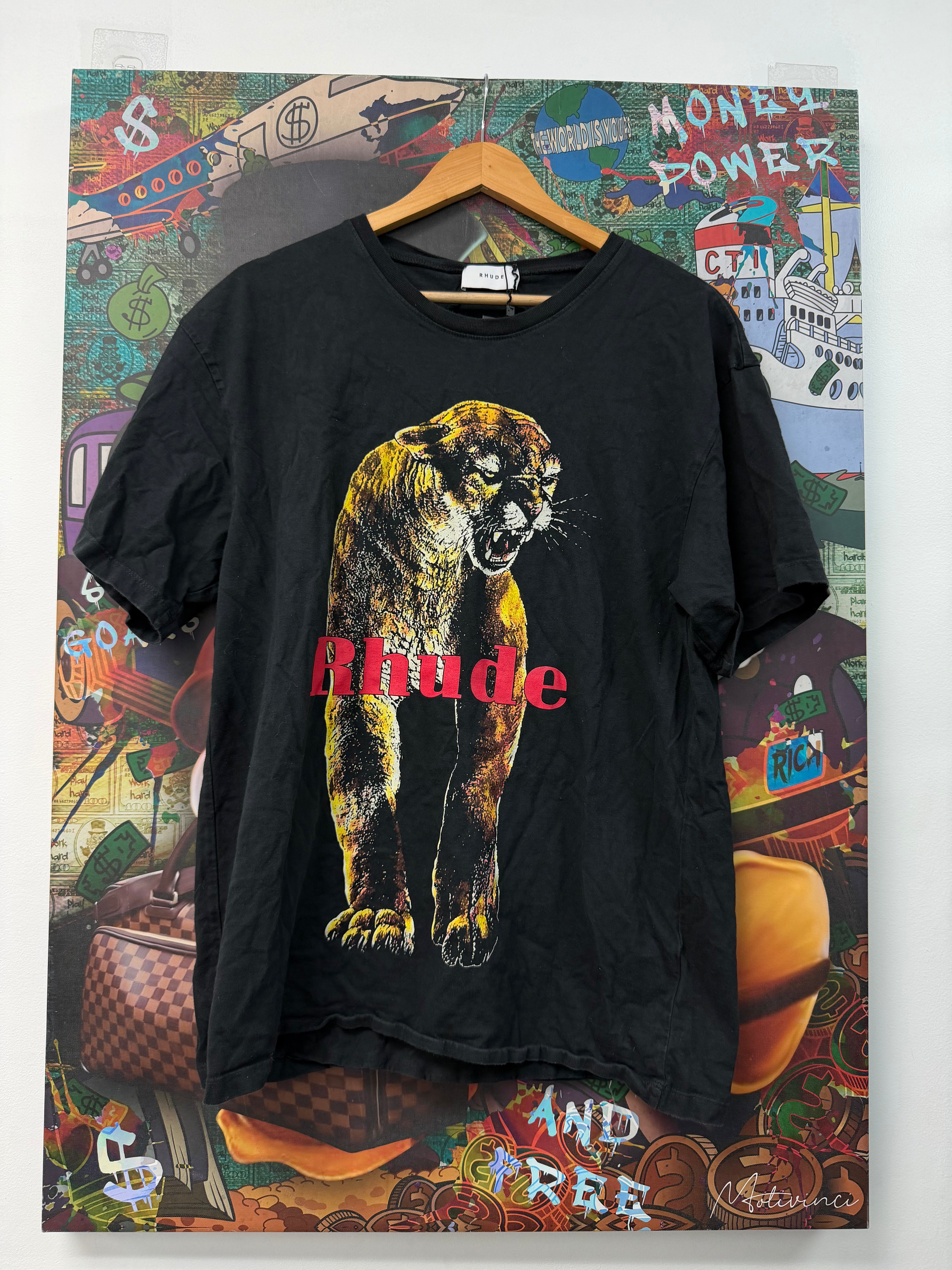 Rhude Black Cheetah Red Tee