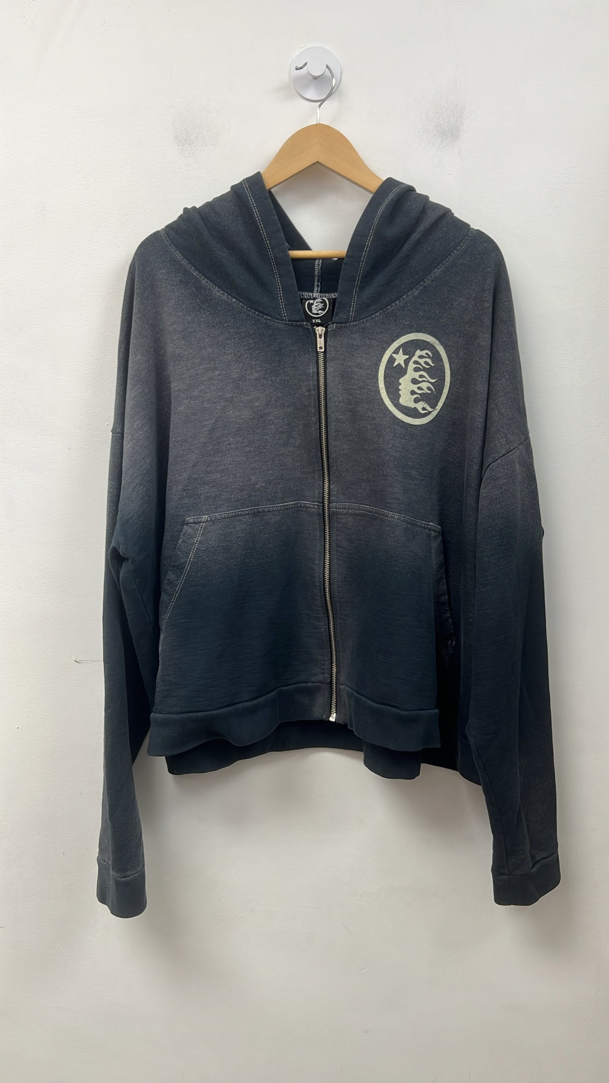 Hellstar Navy Fade Cropped Zip Up Hoodie