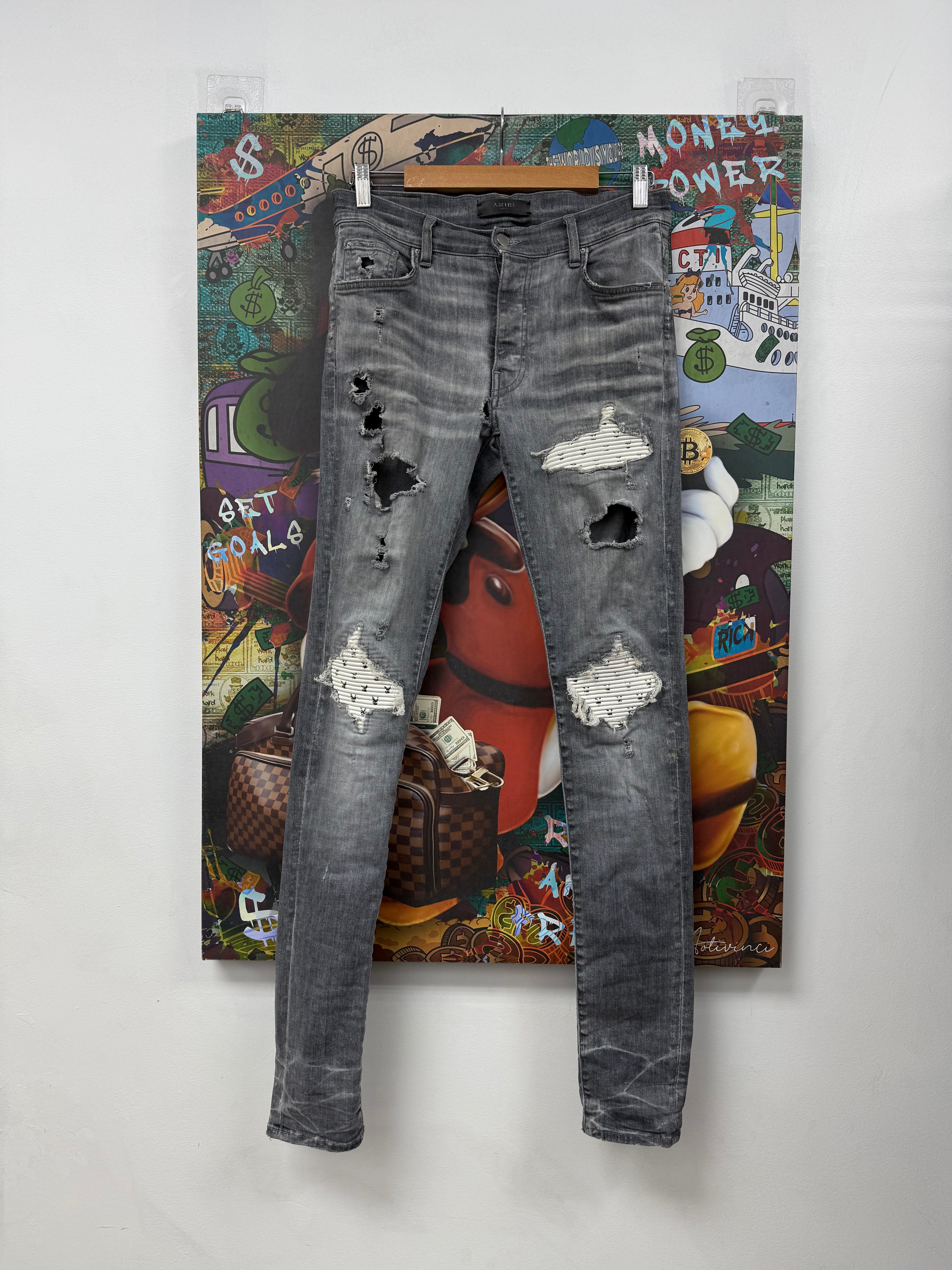 Amiri MX1 Grey White Playboy Patch Jeans