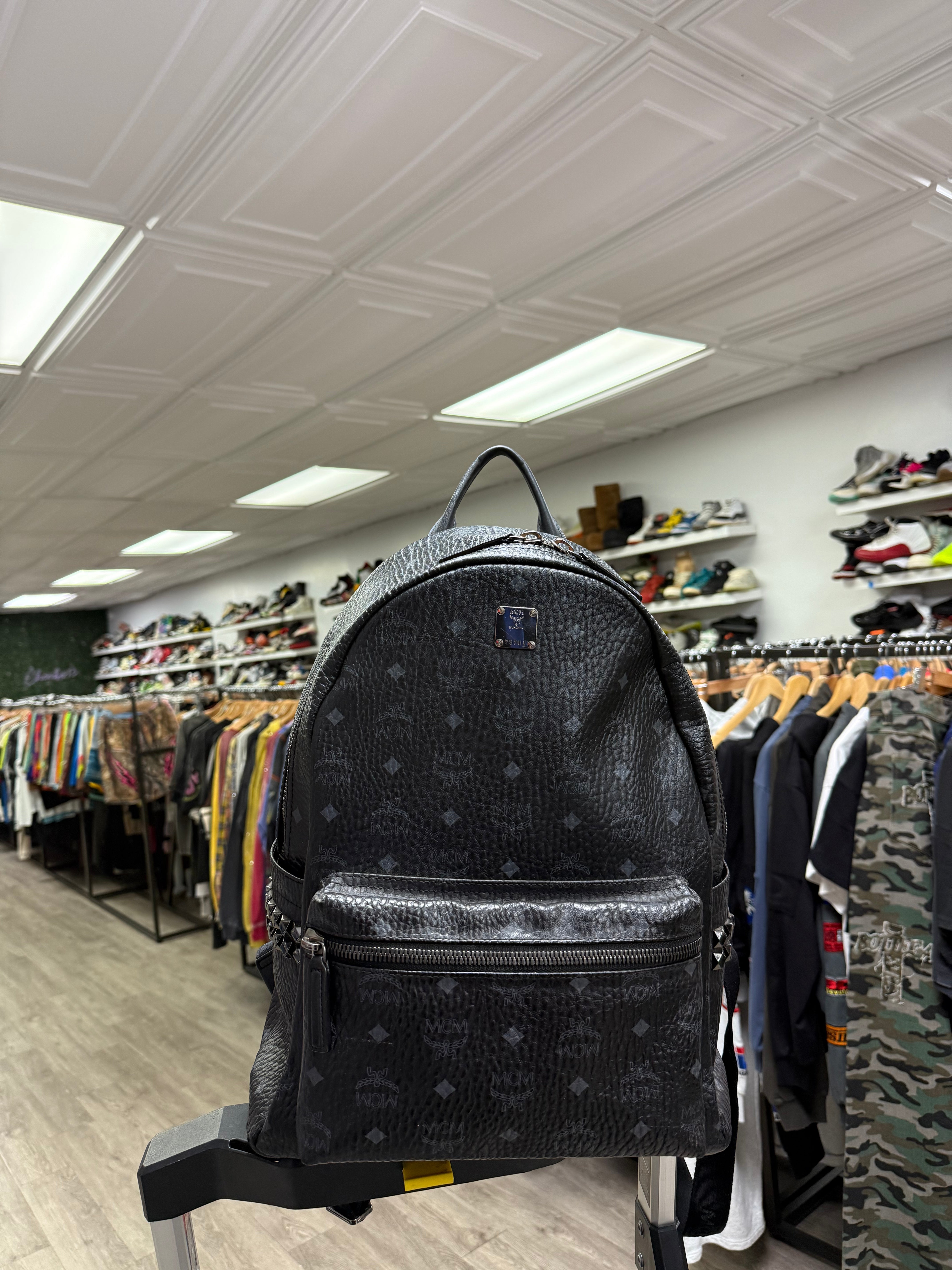 MCM Black Monogram Studded Backpack