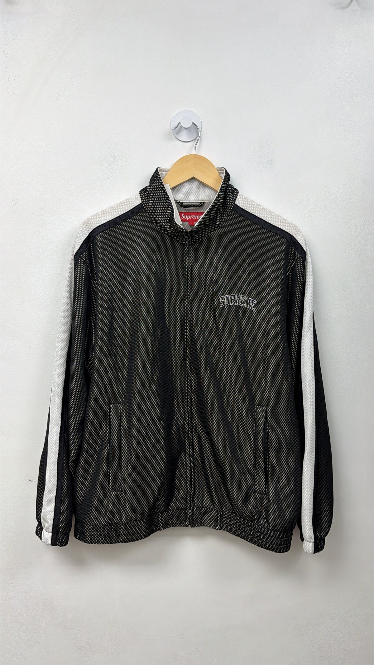 Supreme Black White Striped Mesh Track Jacket