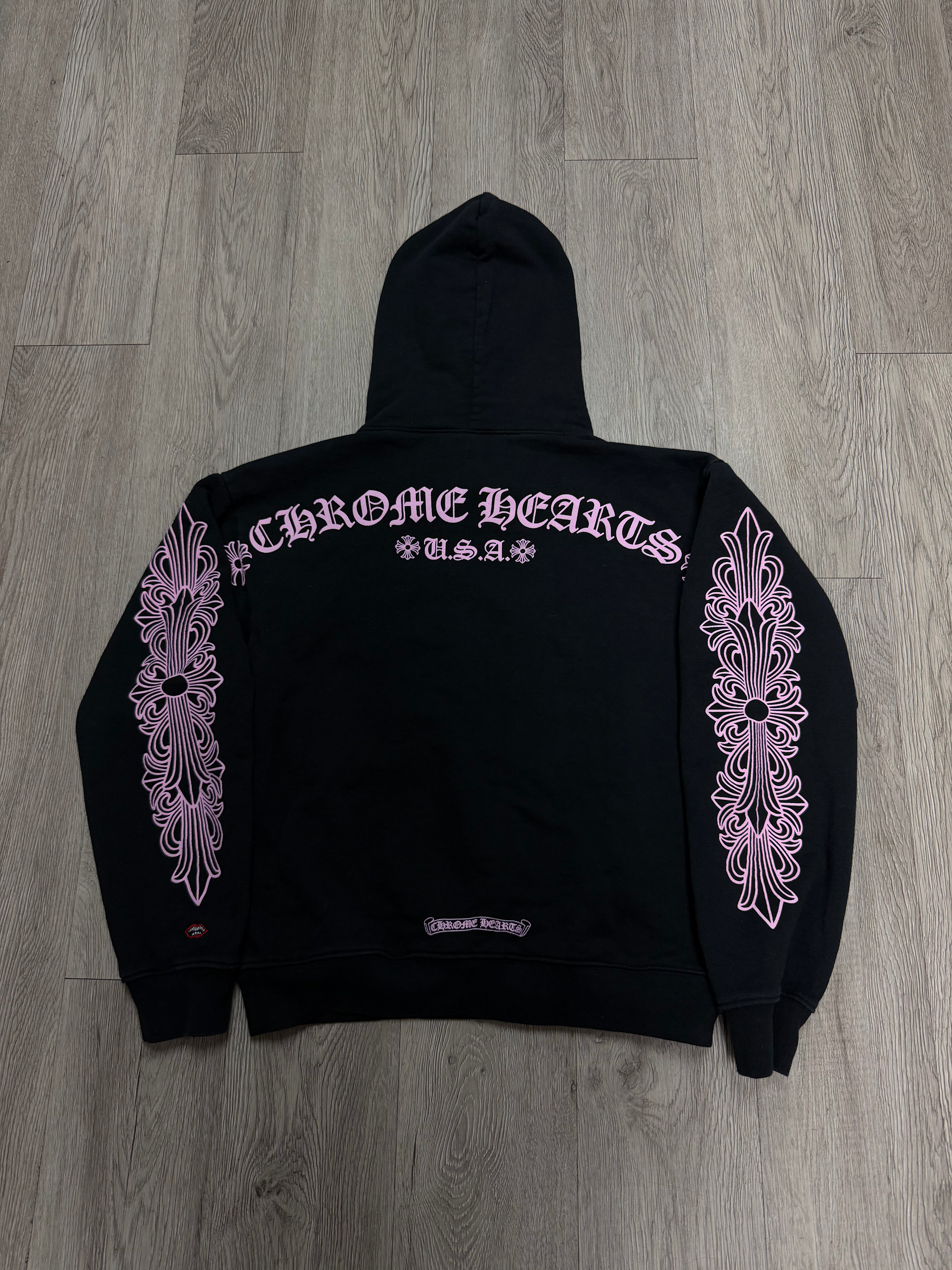 Chrome Hearts Matty Boy Black Pink Shoulder Hoodie