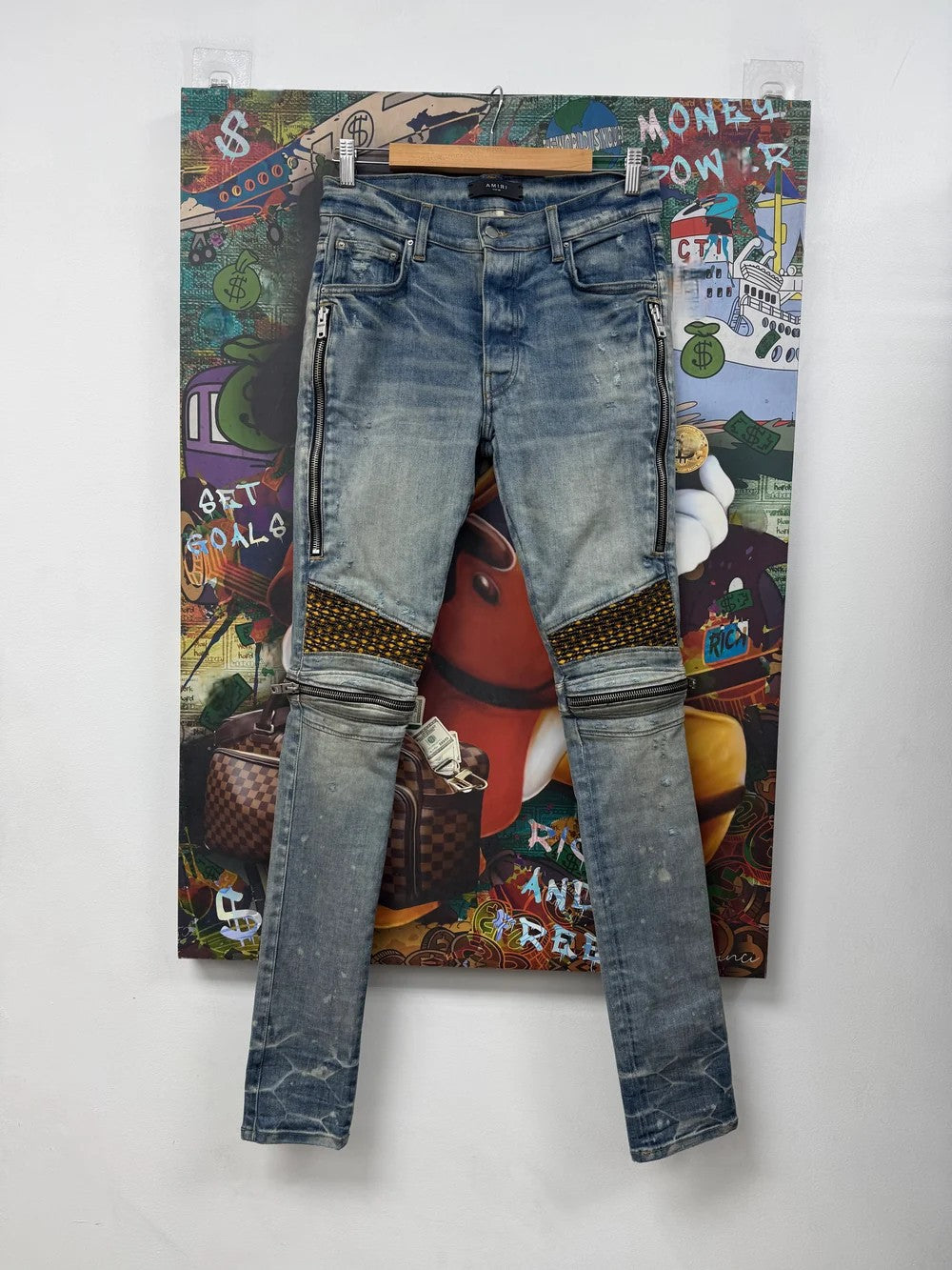 Amiri "MX2" Honeycomb Light Wash, Brown & Yellow Jeans